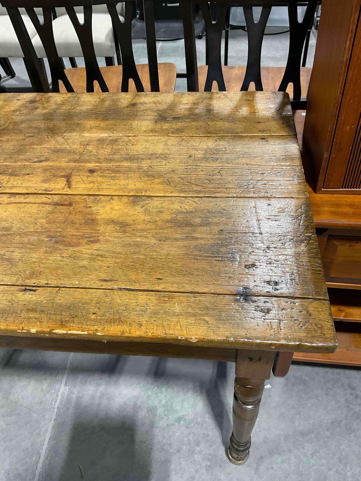 Rare Antique Rustic & Handsome Soft Pine Wood C-1800's French/early American Farmhouse Dining Tab... - 5