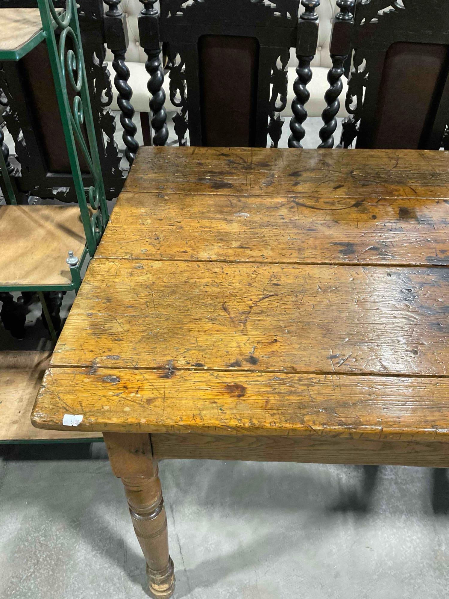 Rare Antique Rustic & Handsome Soft Pine Wood C-1800's French/early American Farmhouse Dining Tab... - 6