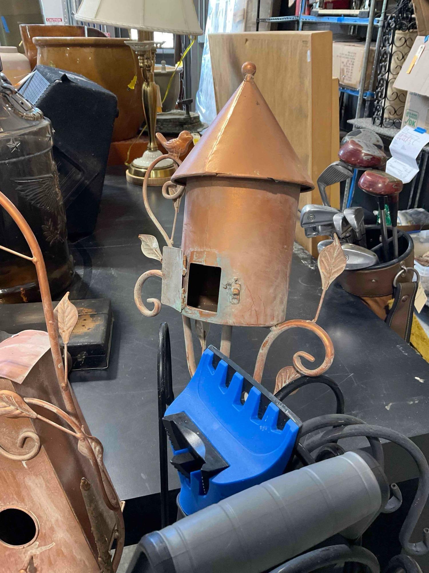 13 pcs Garden Decor & Equipment, incl. 3x Copper Colored Metal Birdhouse Stands & More! - 5