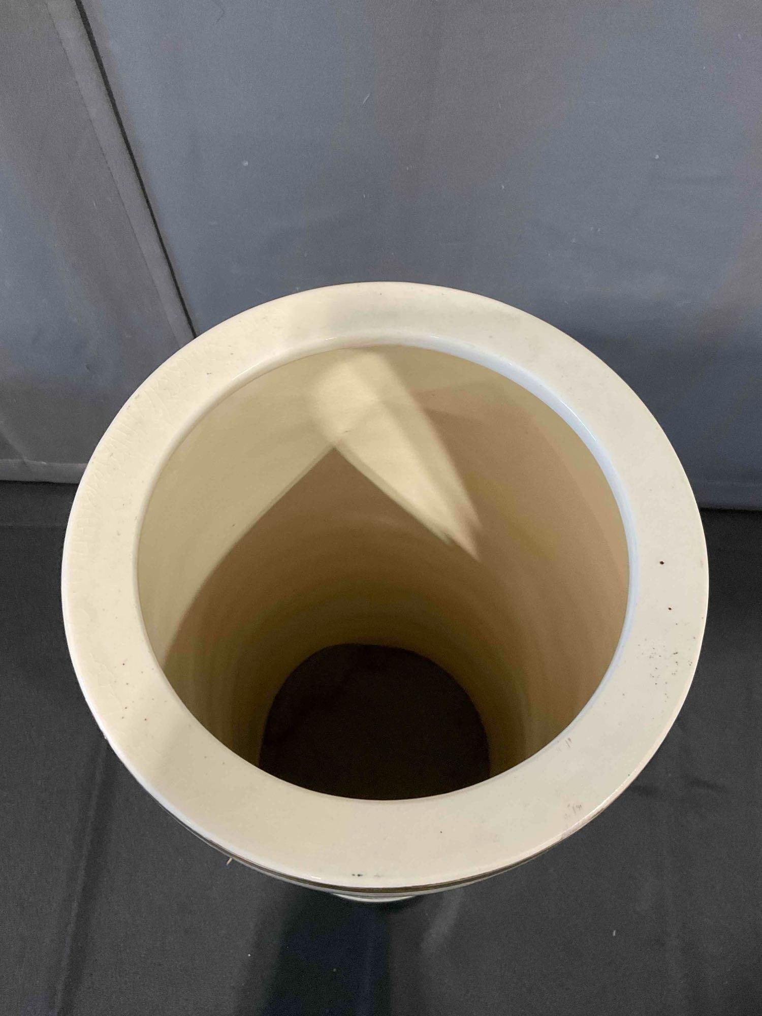 Vintage Bonn Off-White Ceramic Cane/Umbrella Stand w/ Pink & Yellow Rose Design. See pics. - 6
