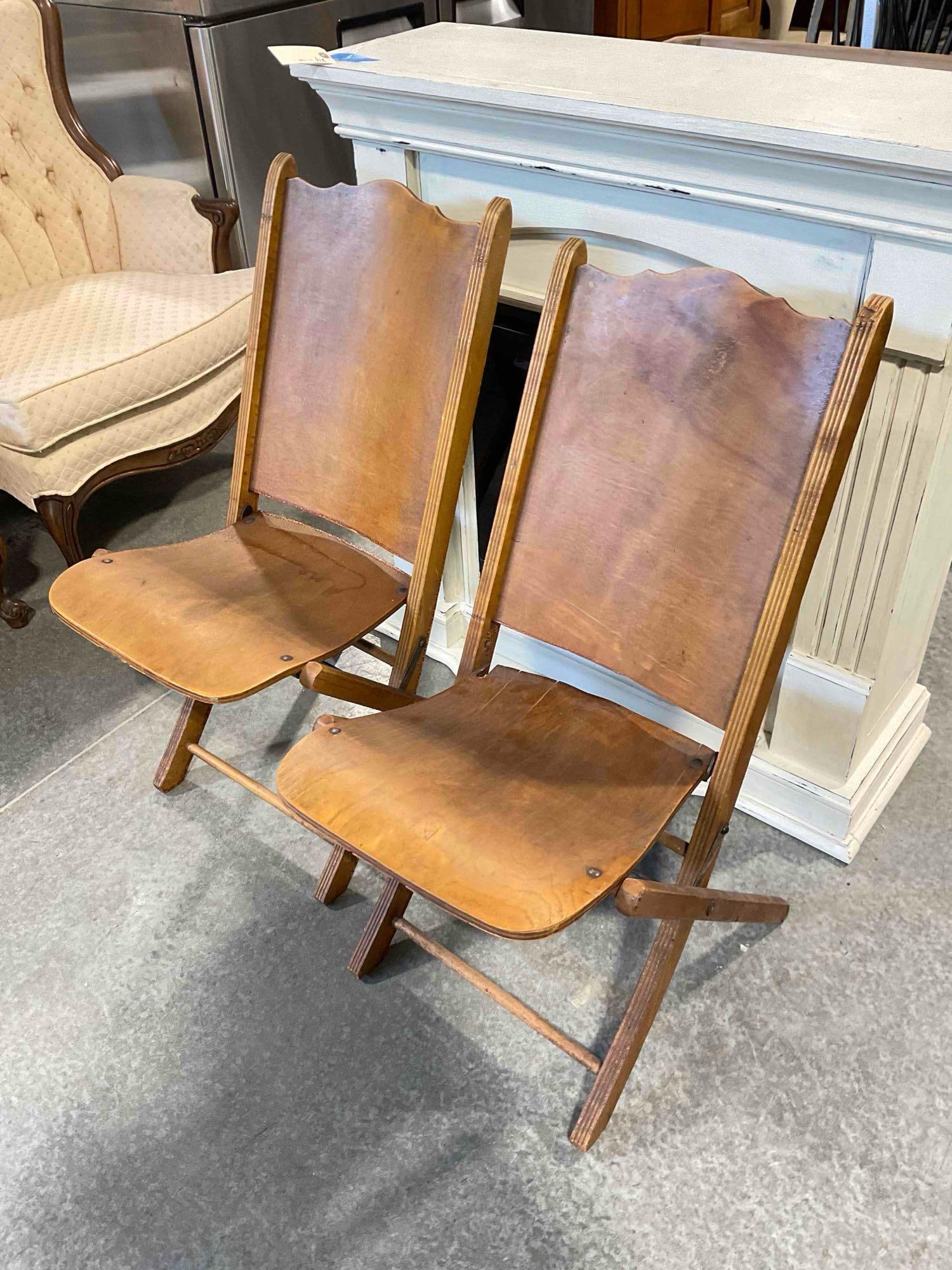 Pair of Vintage Maple Veneer Folding Chairs from the Woman's Club of Olympia. As Is Condition. - 3