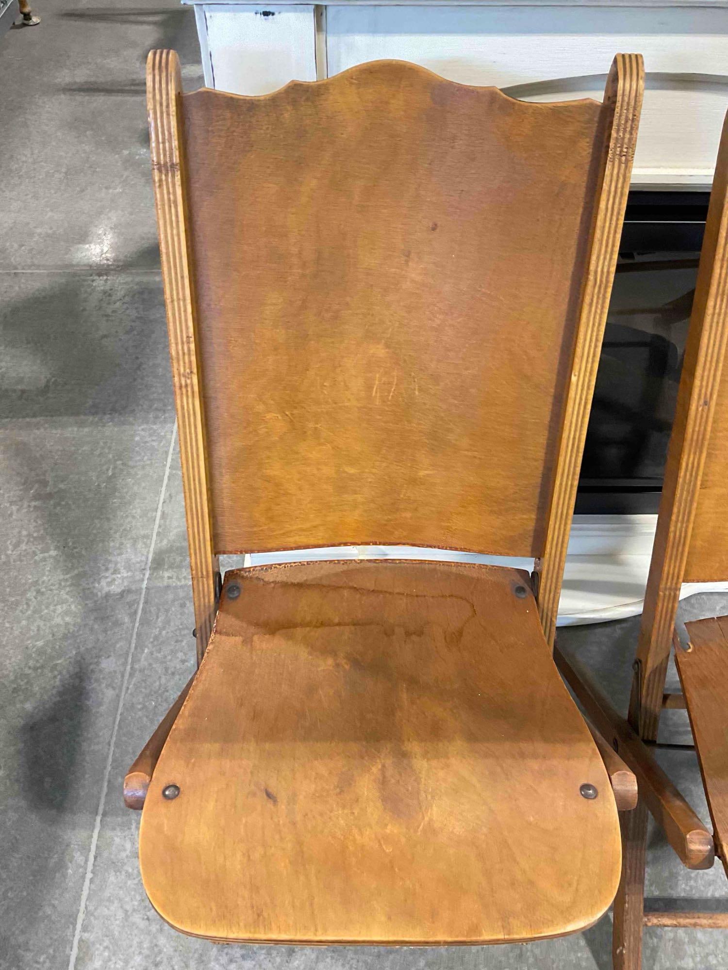 Pair of Vintage Maple Veneer Folding Chairs from the Woman's Club of Olympia. As Is Condition. - 4