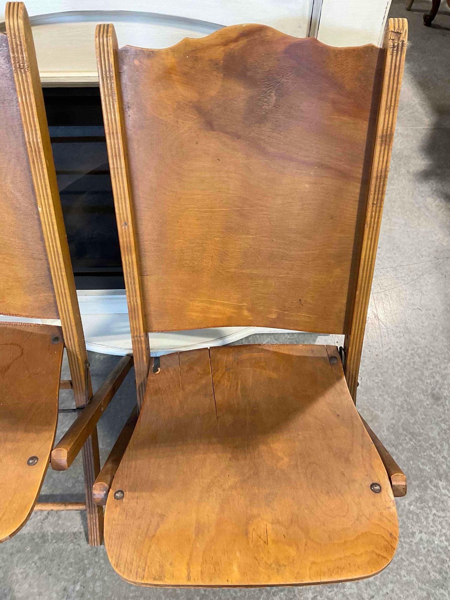 Pair of Vintage Maple Veneer Folding Chairs from the Woman's Club of Olympia. As Is Condition. - 5