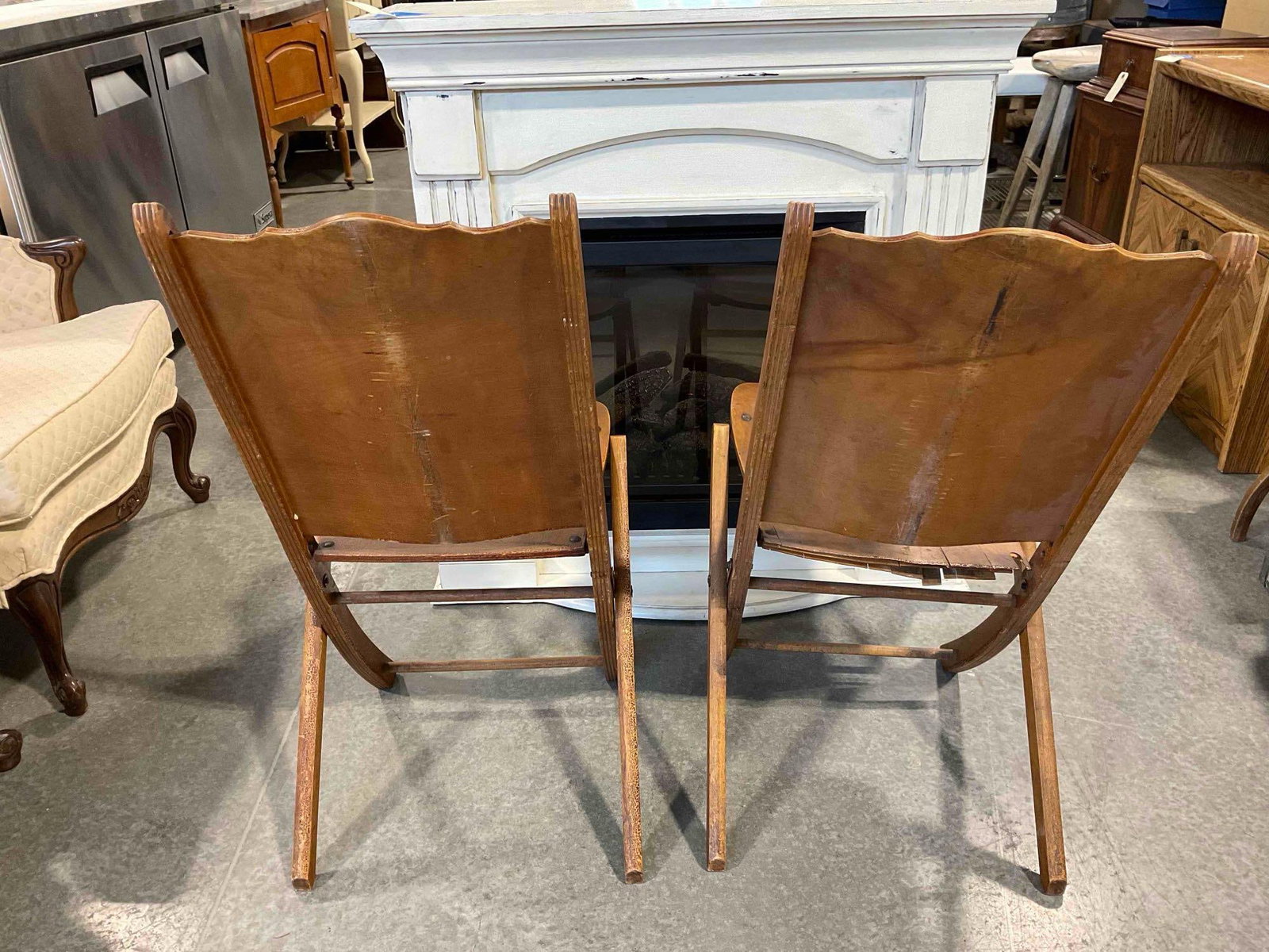 Pair of Vintage Maple Veneer Folding Chairs from the Woman's Club of Olympia. As Is Condition. - 6