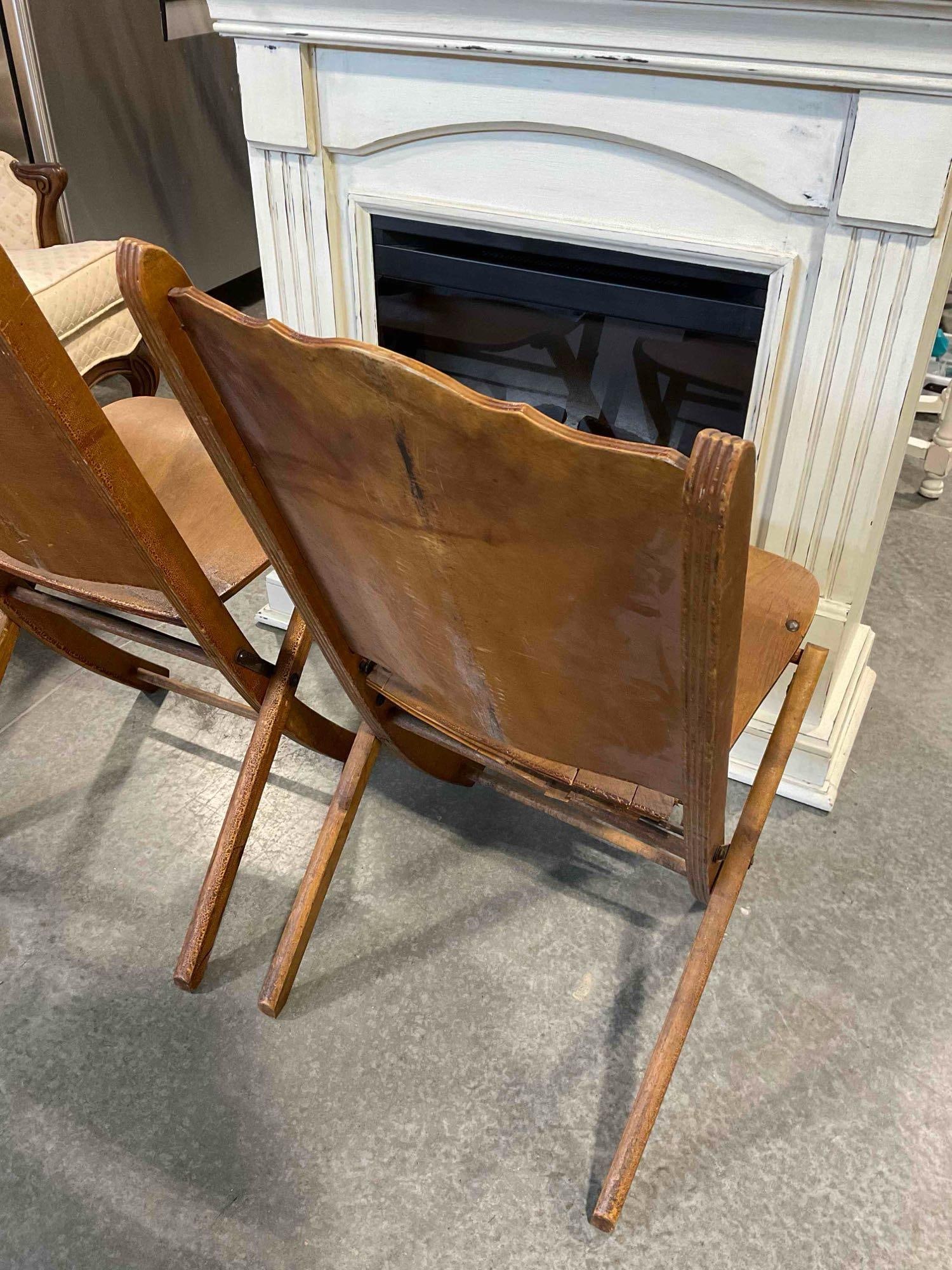 Pair of Vintage Maple Veneer Folding Chairs from the Woman's Club of Olympia. As Is Condition. - 7