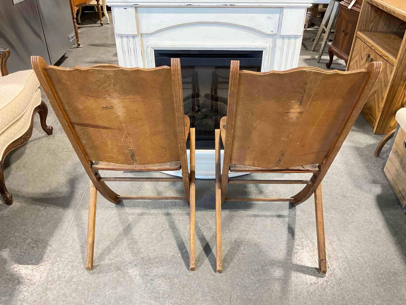 Pair of Vintage Maple Veneer Folding Chairs from the Woman's Club of Olympia. As Is Condition. - 6