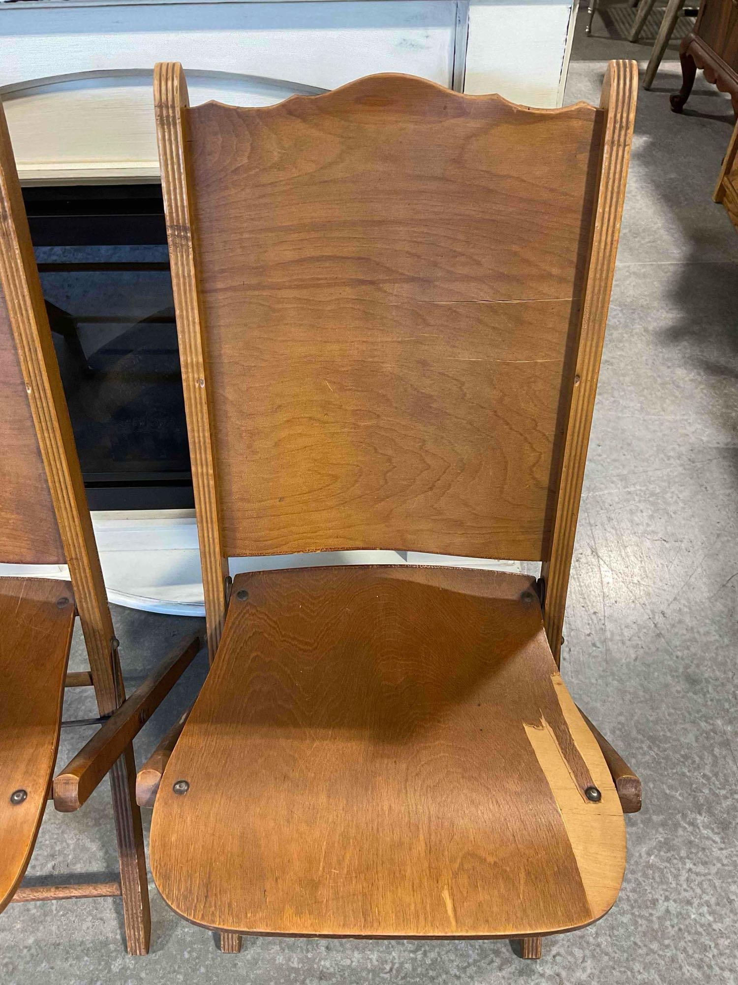 Pair of Vintage Maple Veneer Folding Chairs from the Woman's Club of Olympia. Fair Condition. - 5