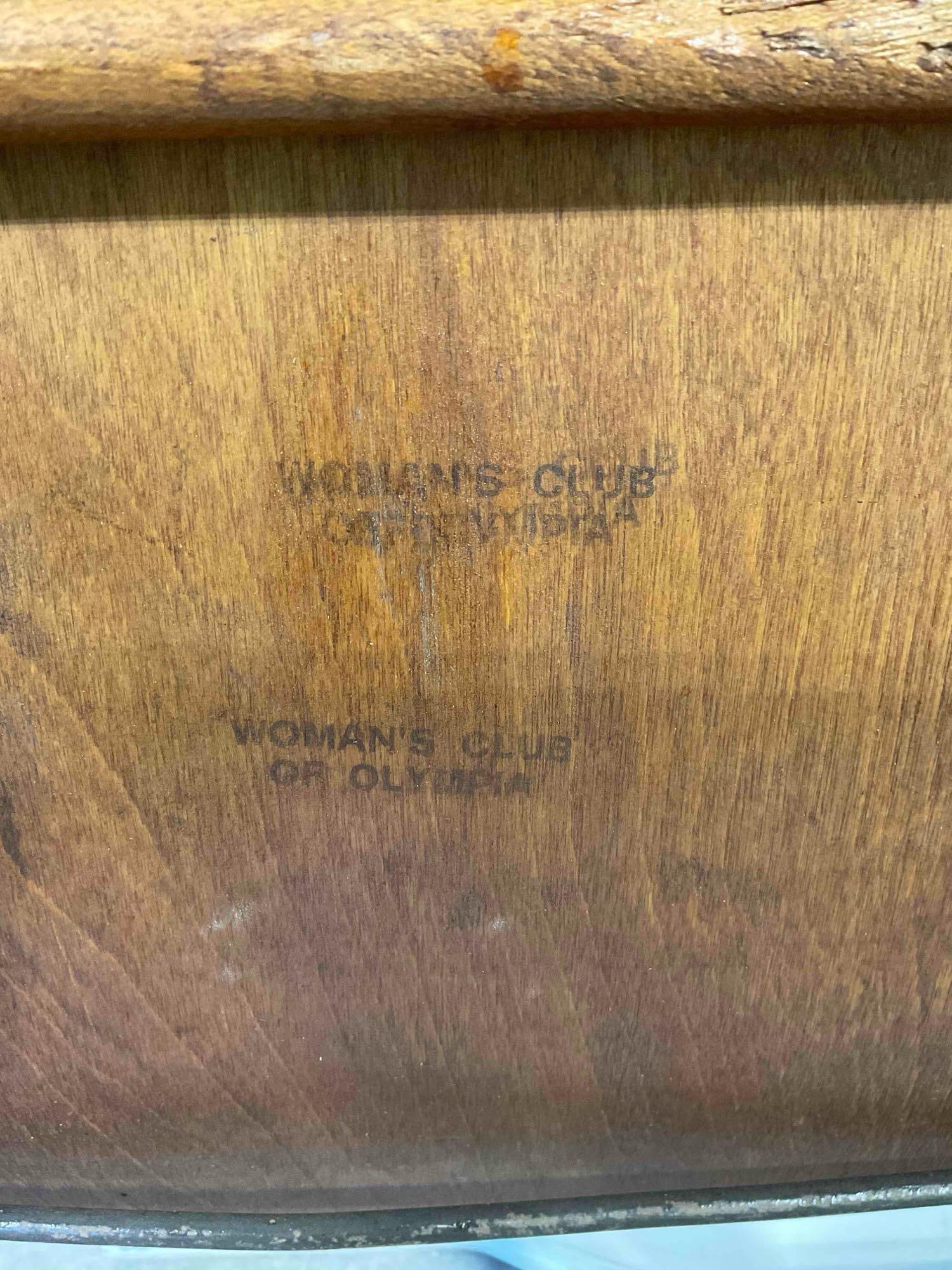 Pair of Vintage Maple Veneer Folding Chairs from the Woman's Club of Olympia. Fair Condition. - 8