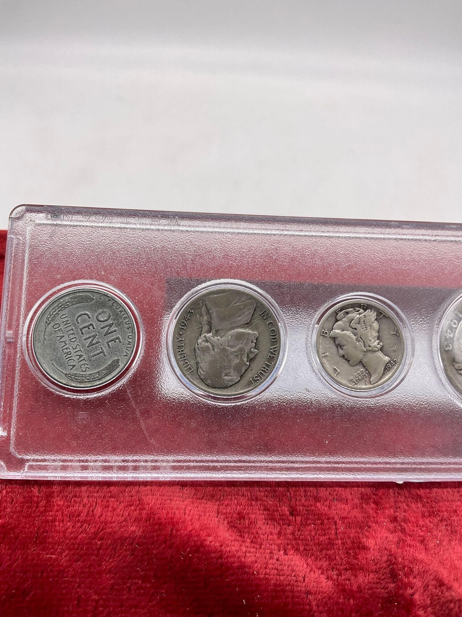 4x Silver coins Walking Libeety half dollar, Washington Quarter , Mecury dime , WWII Nickel + Penny - 2