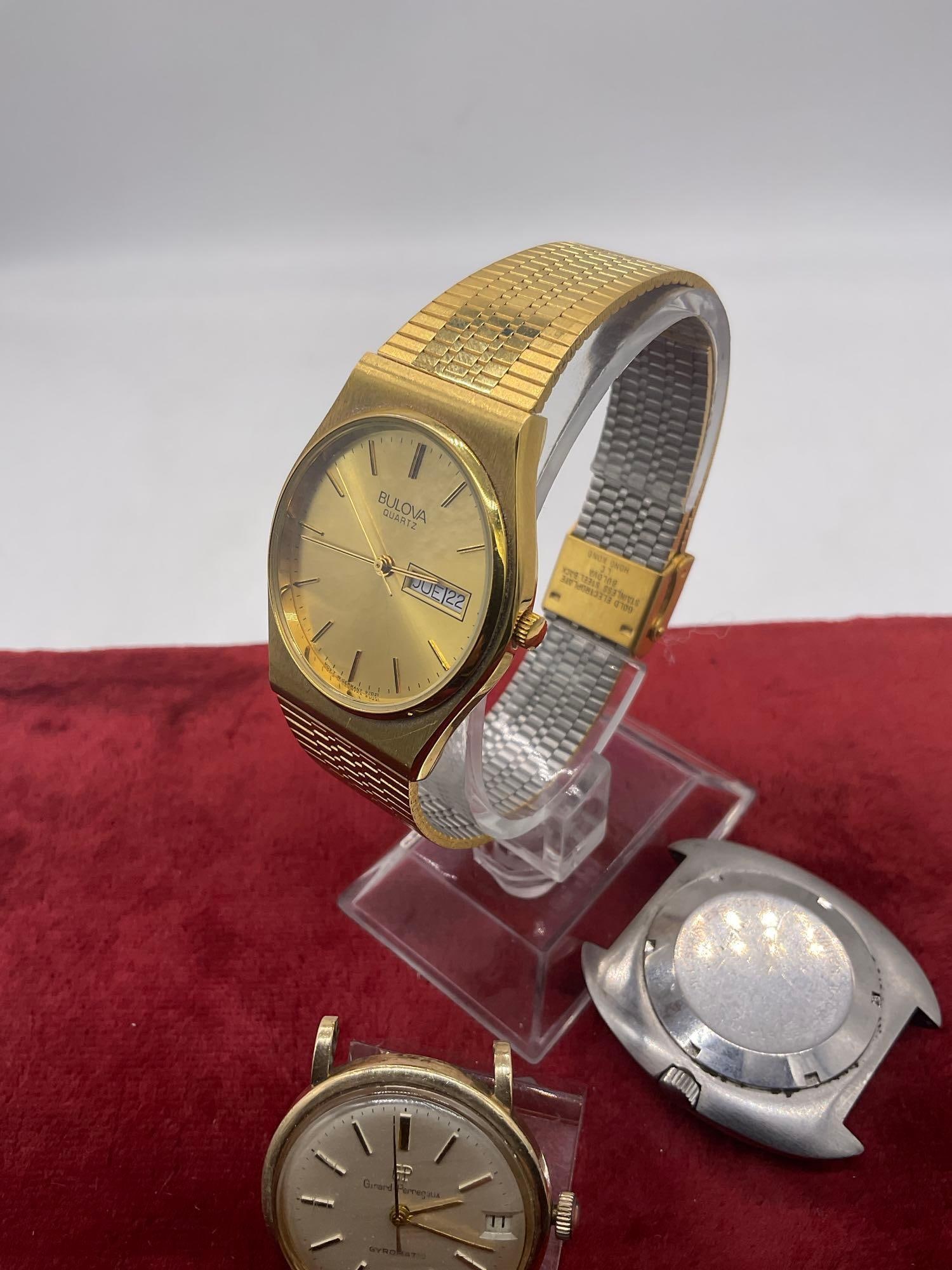 C-1950's girard perregaux gyromatic watch 10K Gold filled watch & Paul Monet Aquatimatic + Bulova... - 7