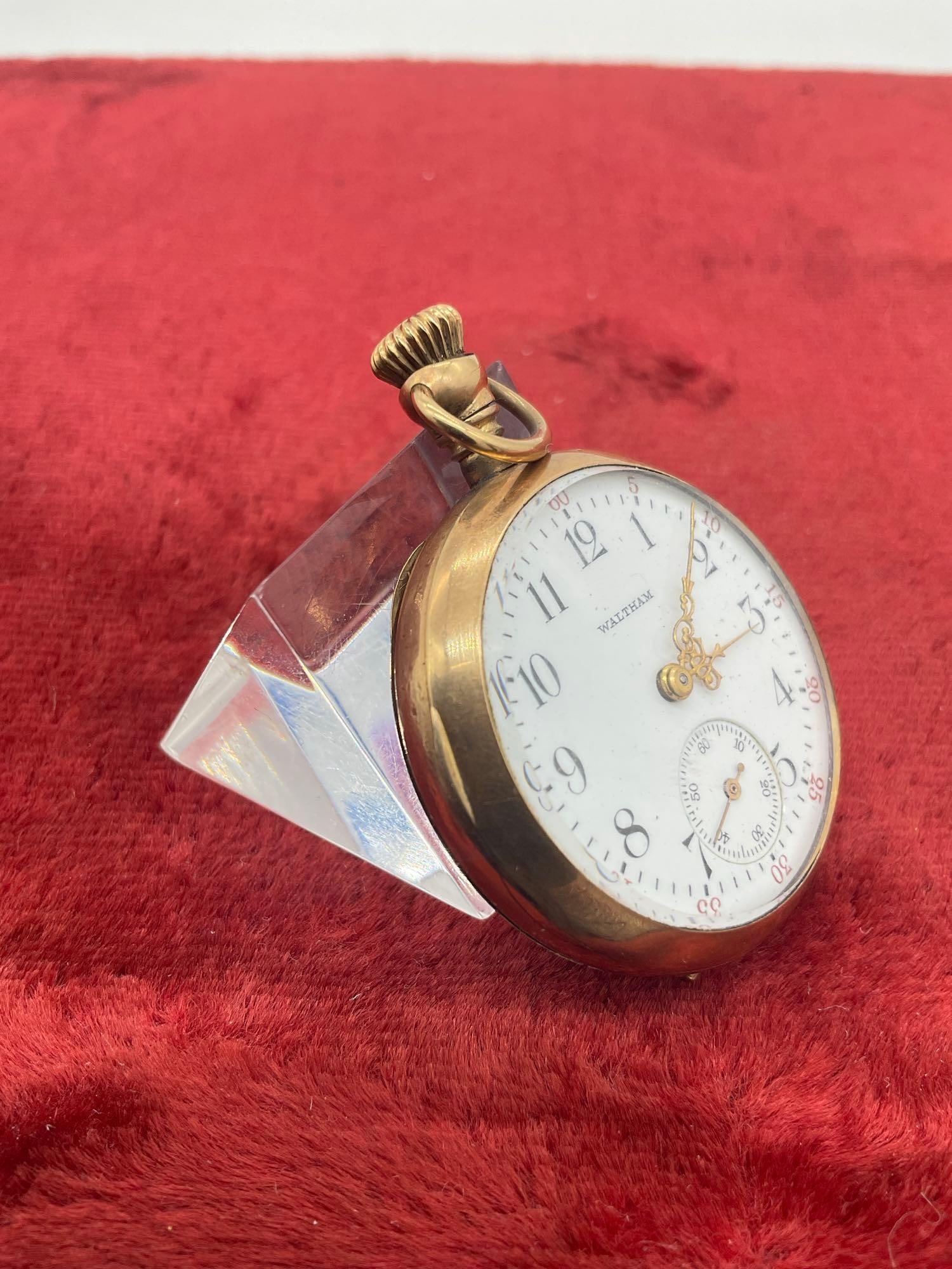 Antique 1912 grade 110 sz 0s 7 jewel waltham pocket watch #18490001 w/ Gold filled B&B Royal case - 2