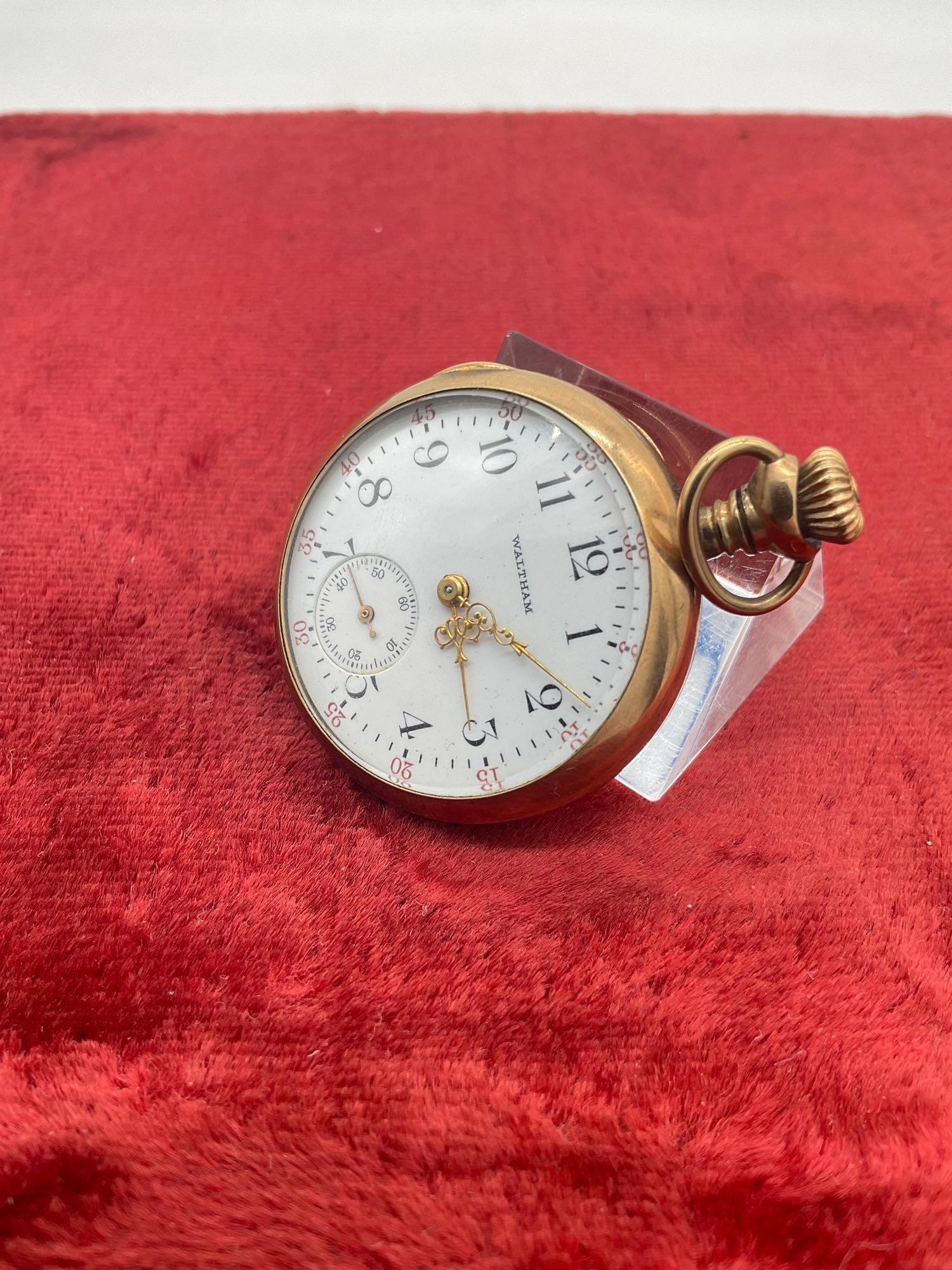 Antique 1912 grade 110 sz 0s 7 jewel waltham pocket watch #18490001 w/ Gold filled B&B Royal case - 3