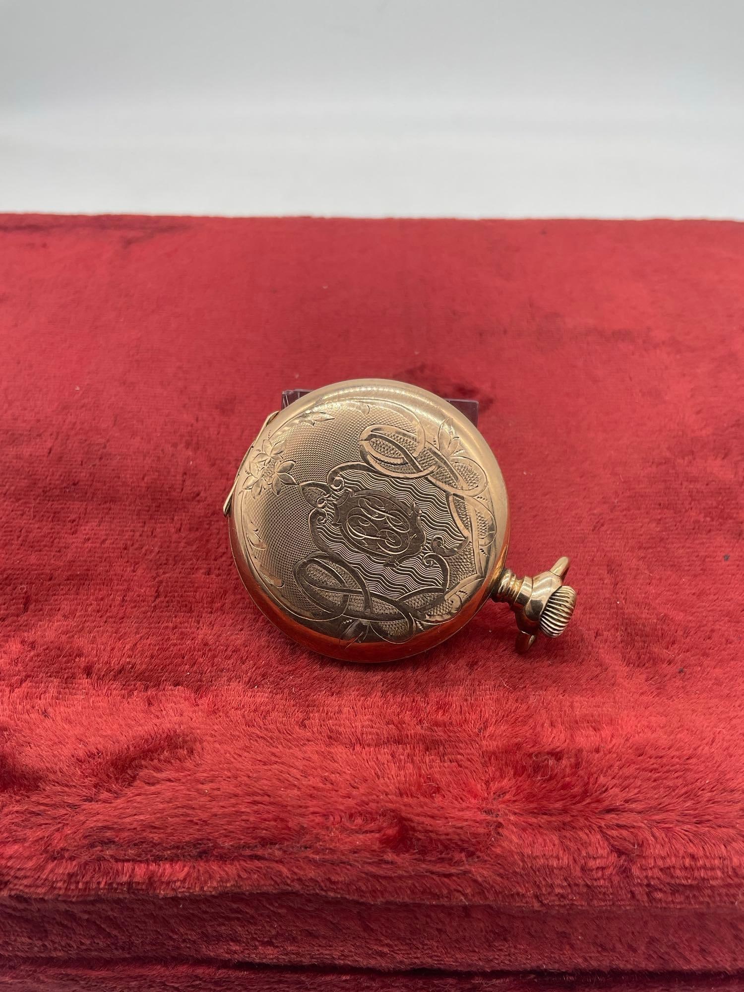 Antique 1907 grade 161 sz 0s 7 jewel waltham pocket watch # 14725397 w/ Gold filled Duber case - 2