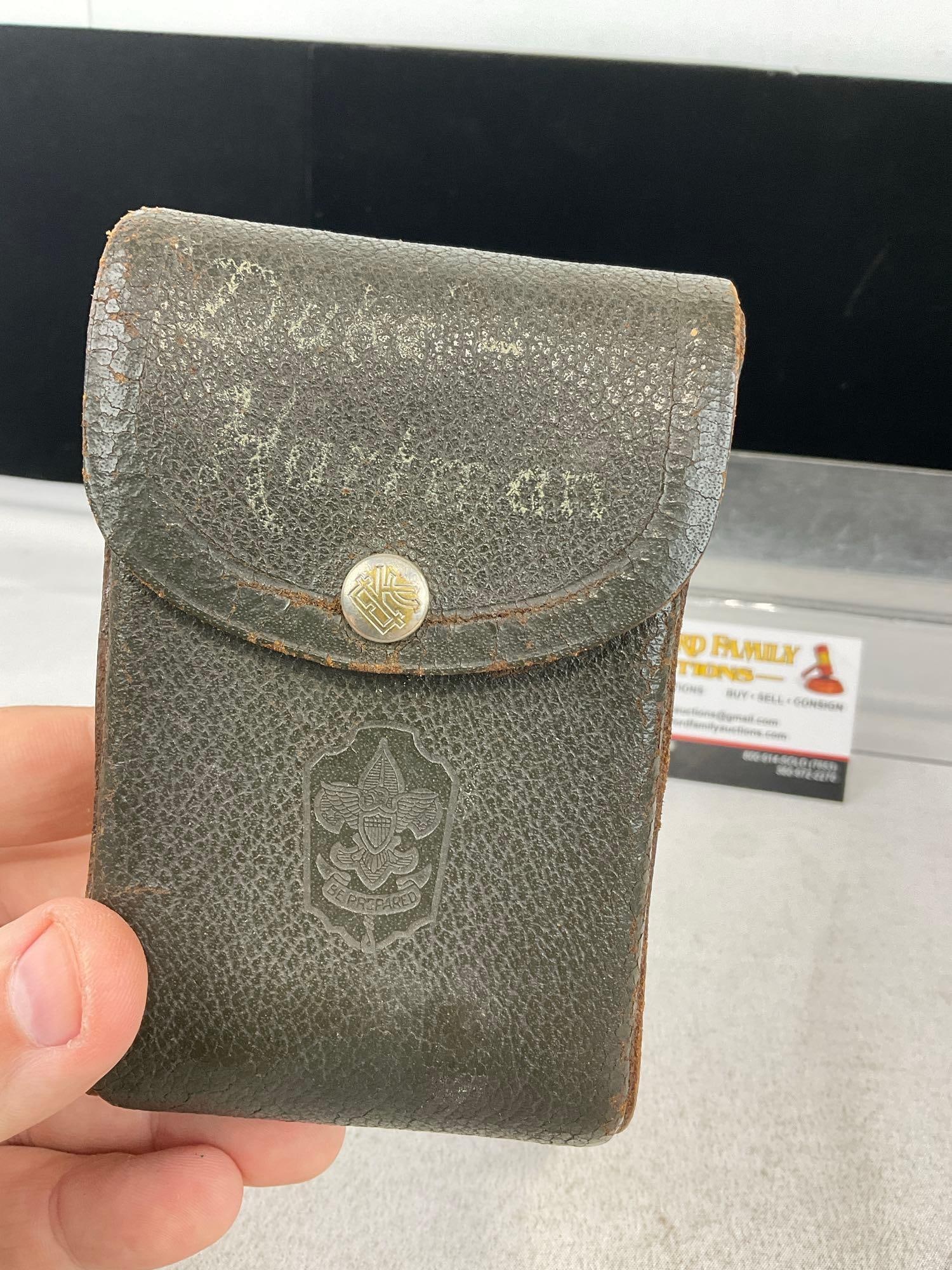 Early 20th Century Boy Scout Eastman Kodak Folding Camera Olive Drab & Case w/Boy Scout Fleur De ... - 6
