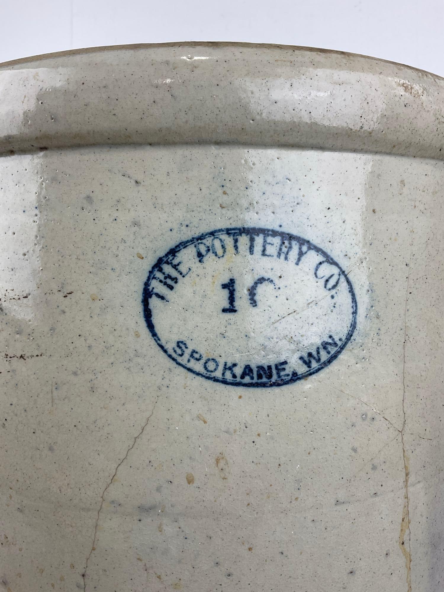 Vintage 10 Gallon Stoneware Crock, w/The Pottery Co. Spokane, WN blue mark, 18x16x16 inches - 2
