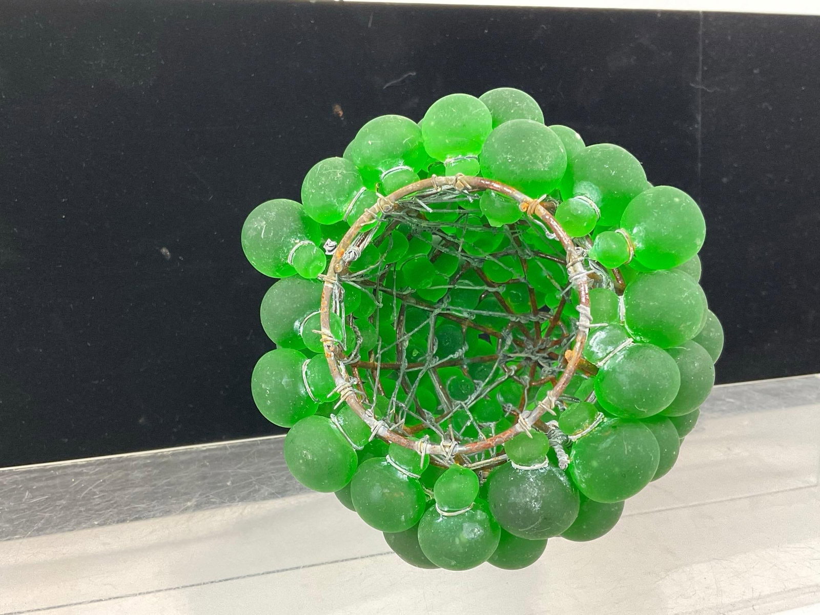 Murano Style Glass Czech Green Grape Cluster Lamp Shade, all hand tied to the base, 6x5x5 inches - 4