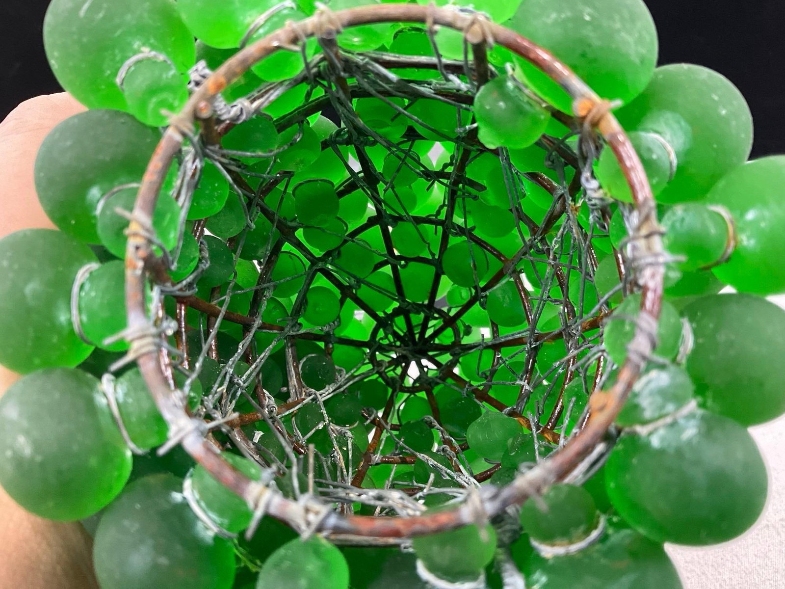 Murano Style Glass Czech Green Grape Cluster Lamp Shade, all hand tied to the base, 6x5x5 inches - 5