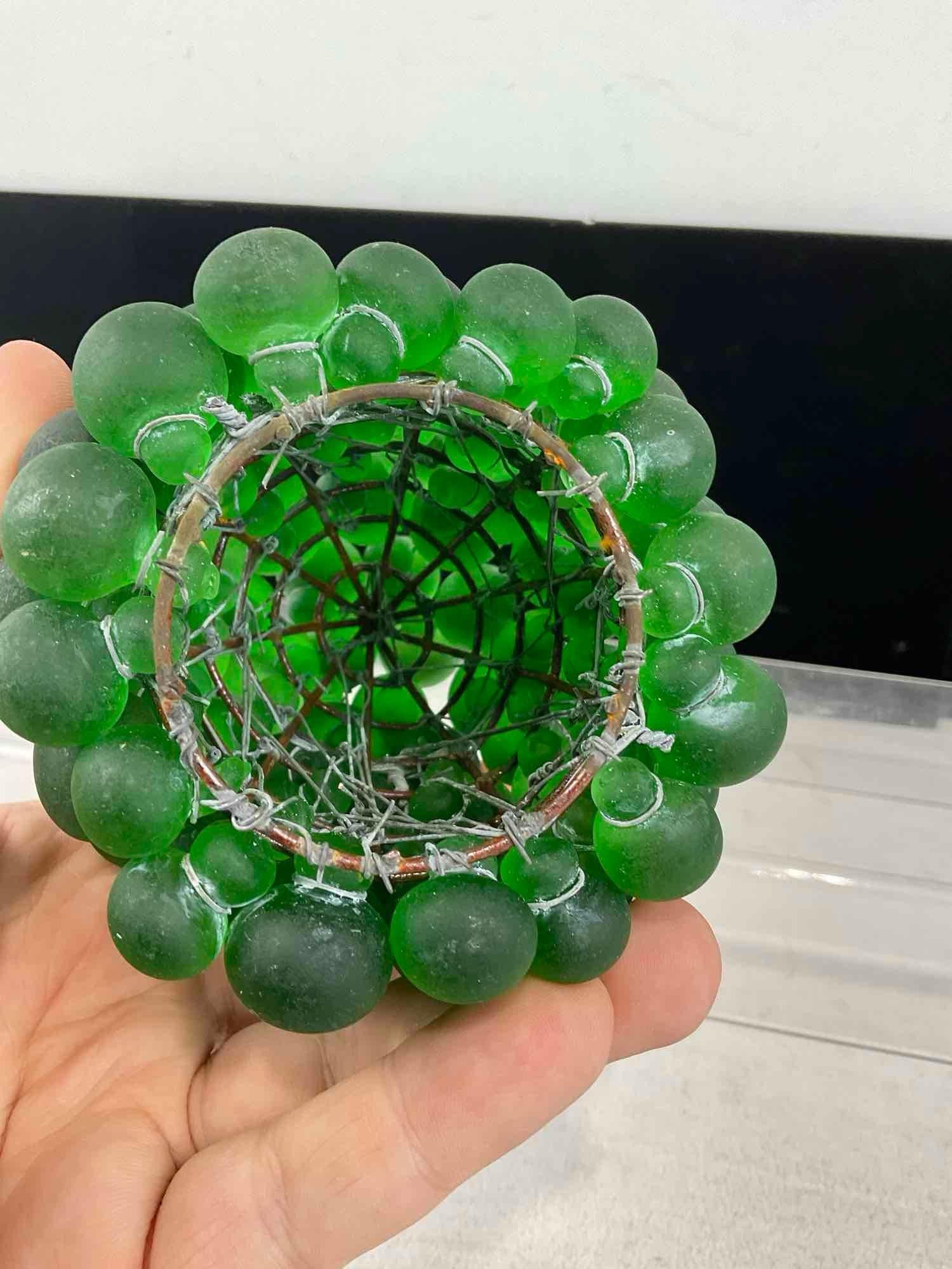 Murano Style Glass Czech Green Grape Cluster Lamp Shade, all hand tied to the base, 6x5x5 inches - 3