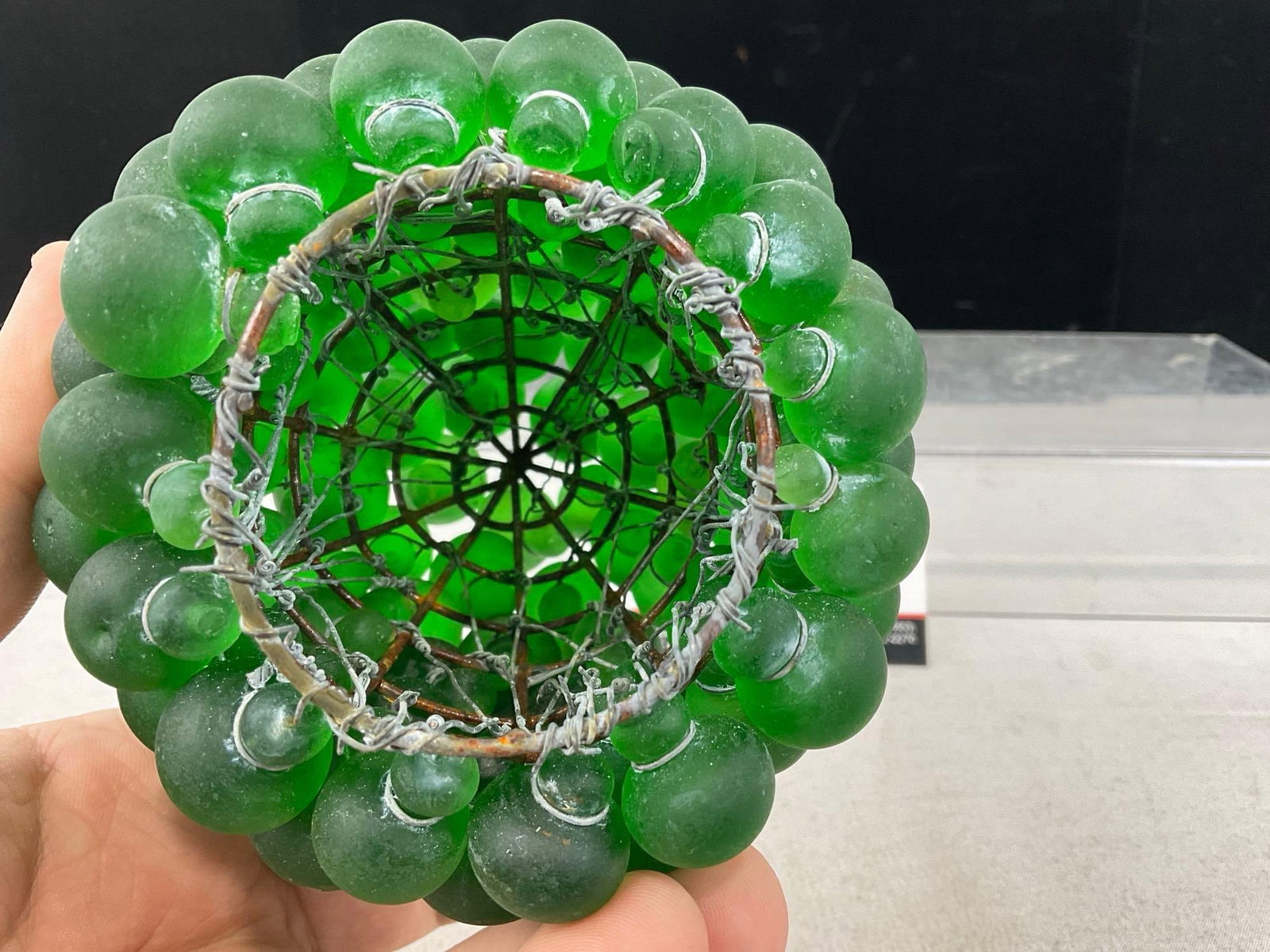Murano Style Glass Czech Green Grape Cluster Lamp Shade, all hand tied to the base, 6x5x5 inches - 3