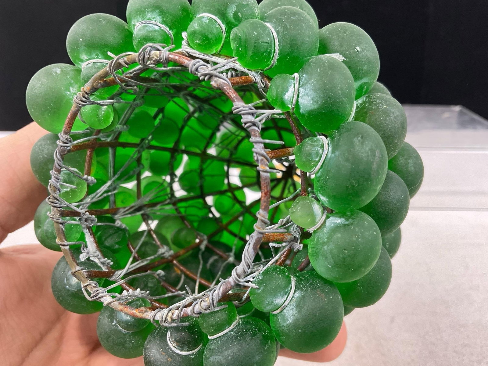 Murano Style Glass Czech Green Grape Cluster Lamp Shade, all hand tied to the base, 6x5x5 inches - 4