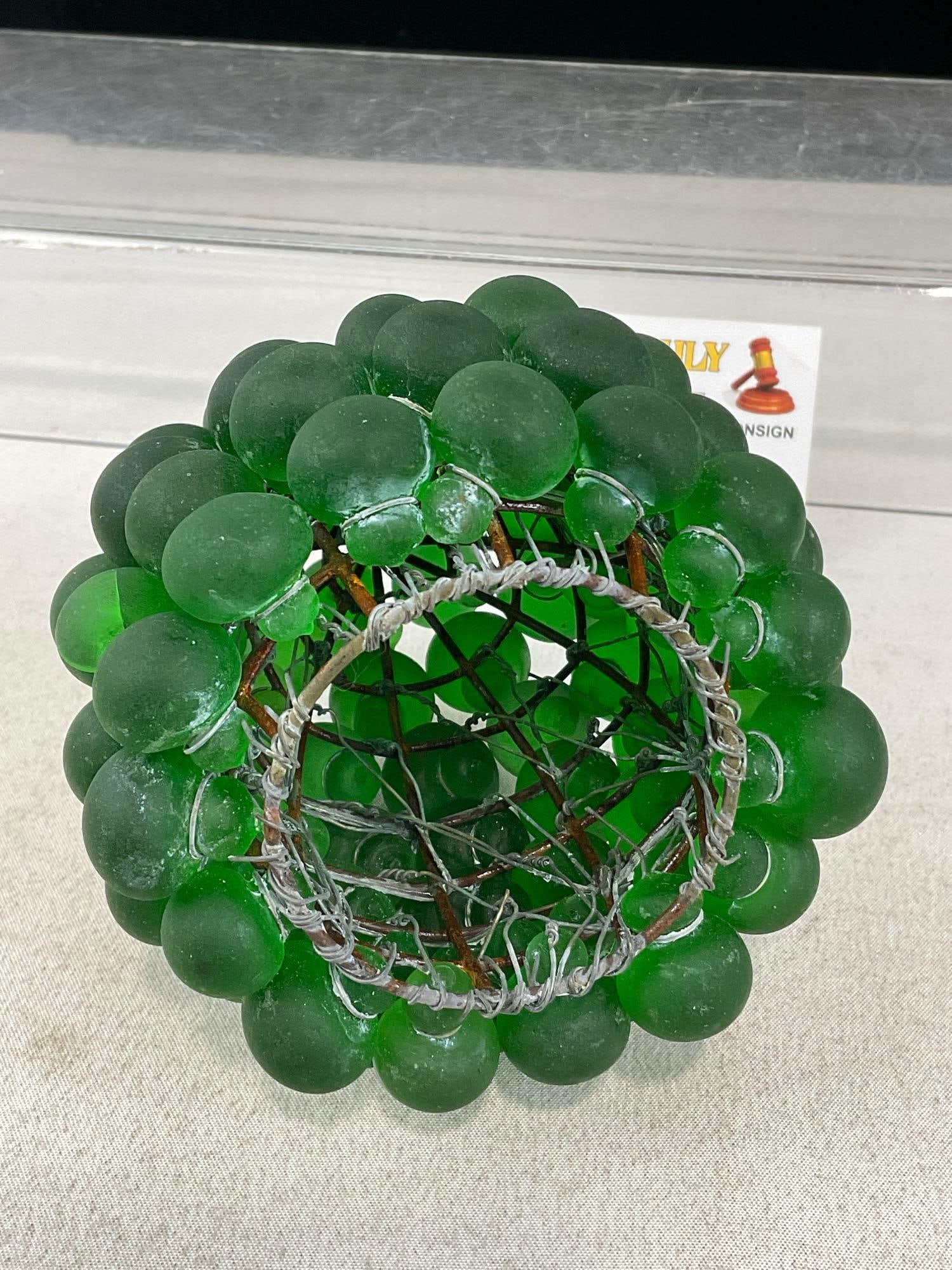 Murano Style Glass Czech Green Grape Cluster Lamp Shade, all hand tied to the base, 6x5x5 inches - 3