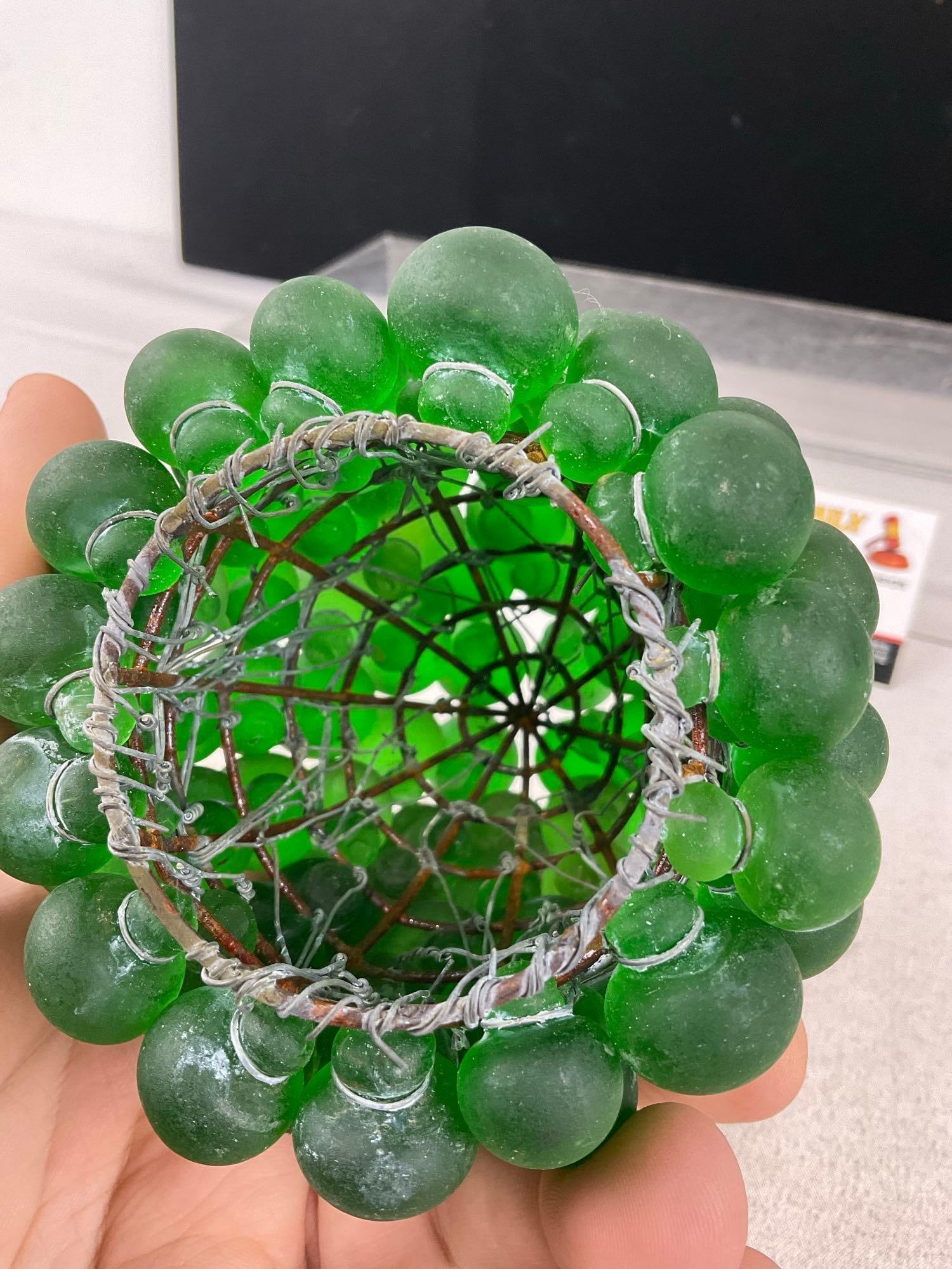 Murano Style Glass Czech Green Grape Cluster Lamp Shade, all hand tied to the base, 6x5x5 inches - 4