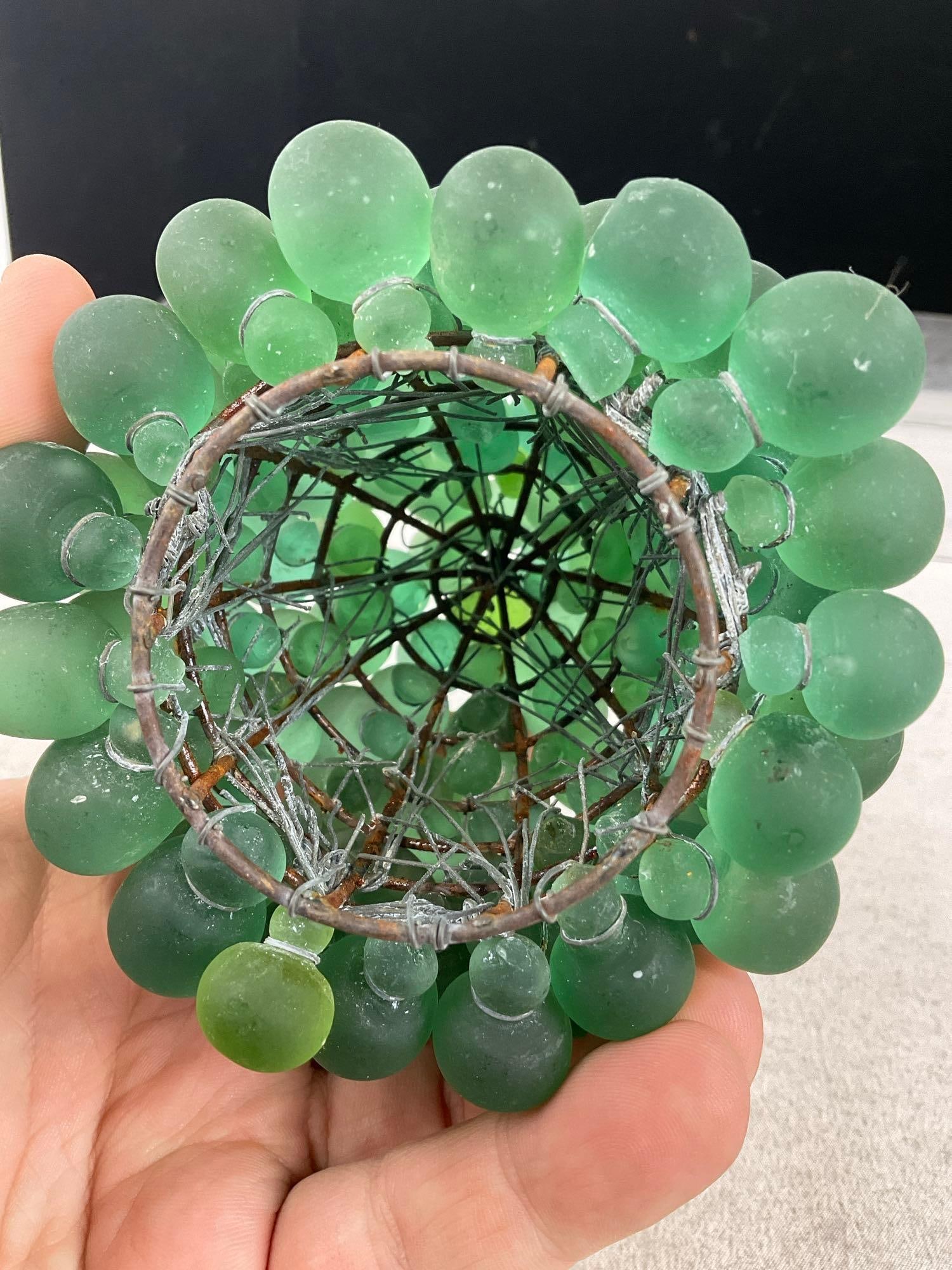 Murano Style Glass Czech Green Grape Cluster Lamp Shade, all hand tied to the base, 6x5x5 inches - 6