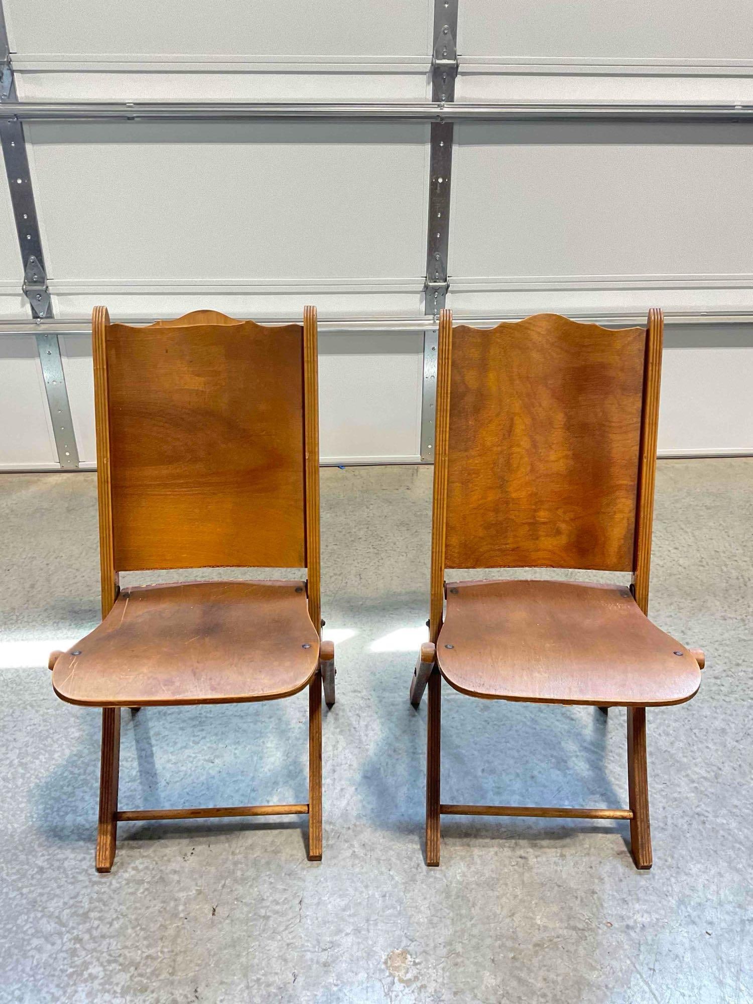 Pair of Vintage Maple Veneer Folding Chairs from the Woman's Club of Olympia. Fair Condition. (1 of 7)