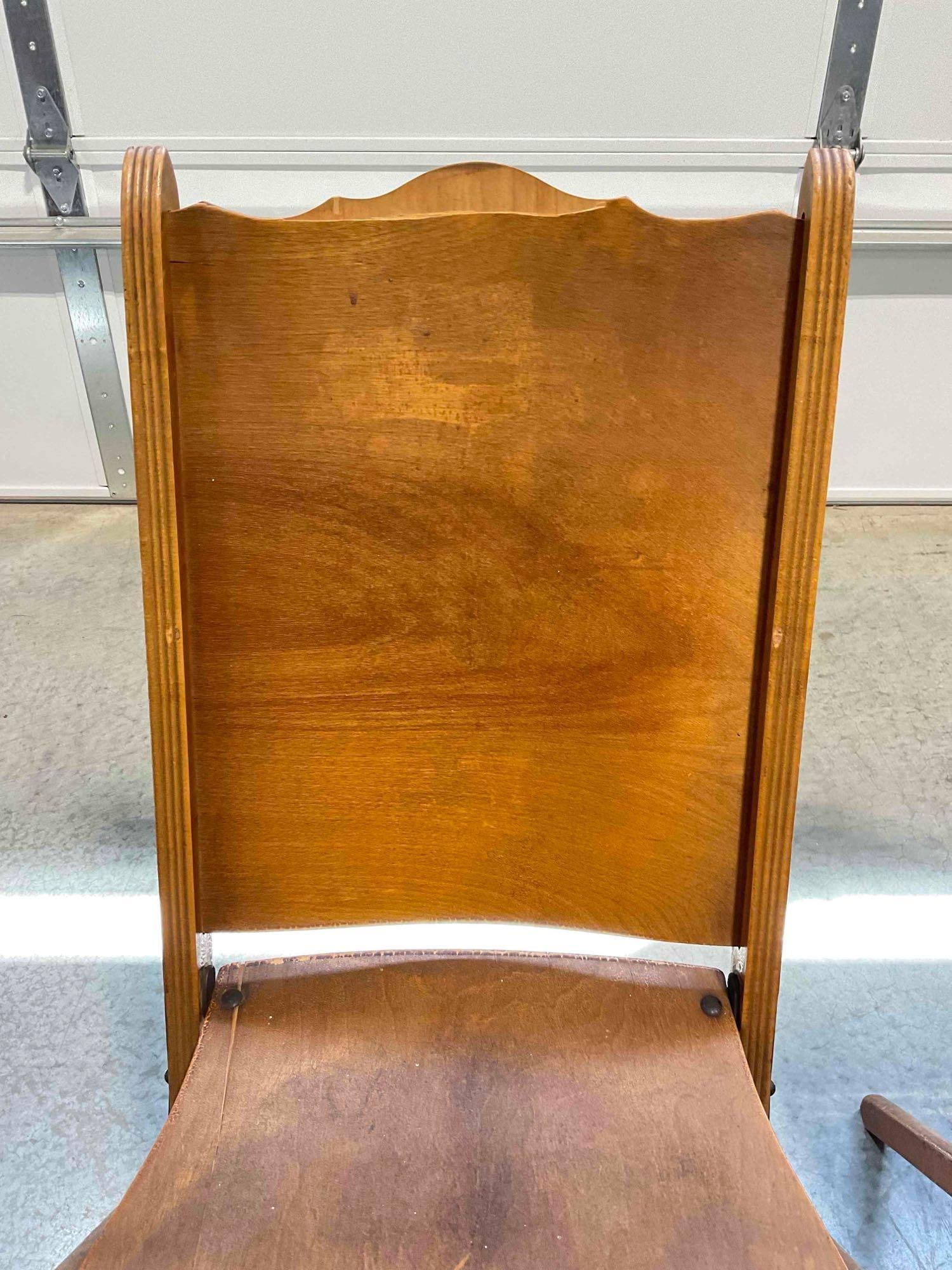 Pair of Vintage Maple Veneer Folding Chairs from the Woman's Club of Olympia. Fair Condition. - 4