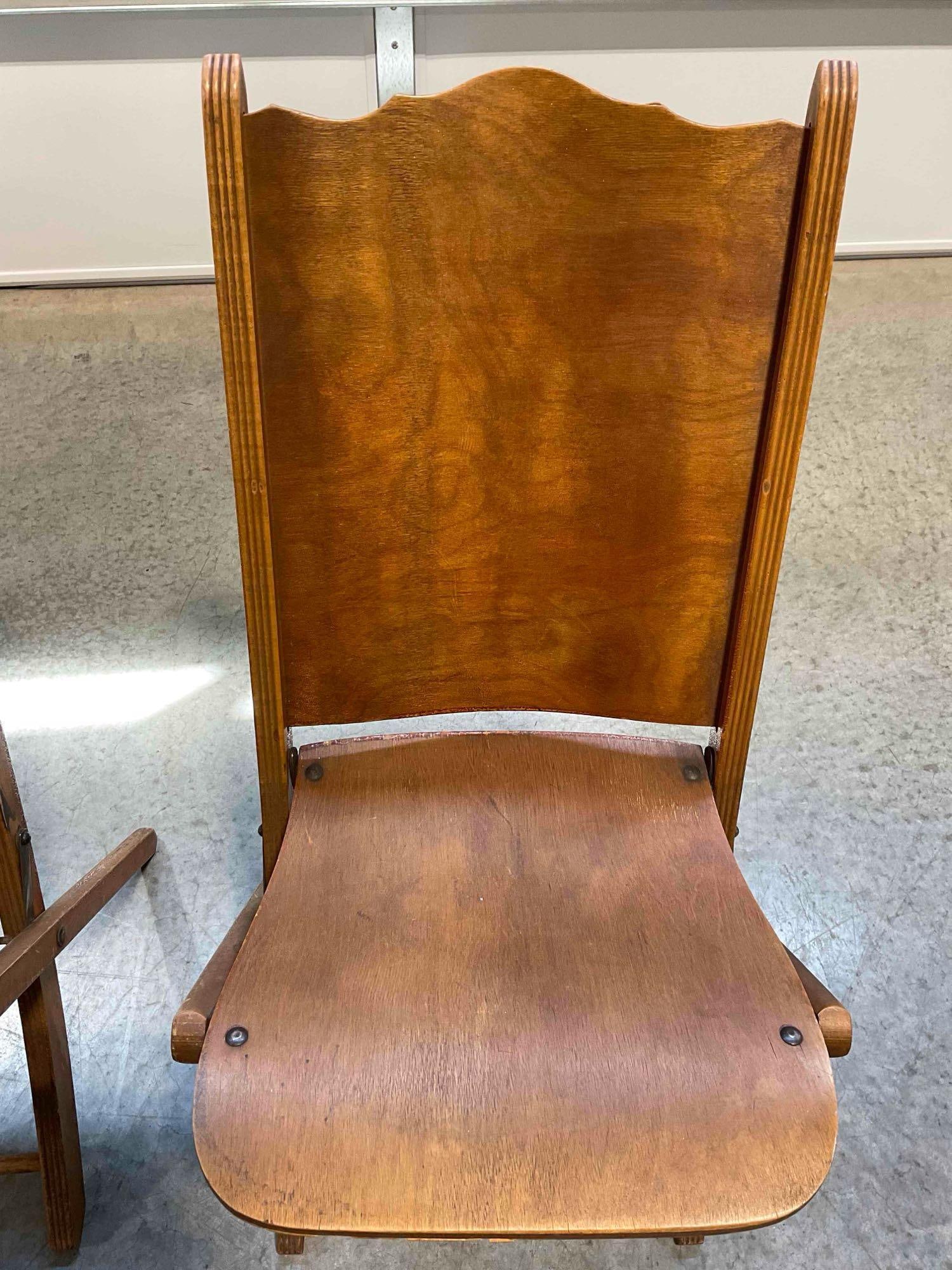 Pair of Vintage Maple Veneer Folding Chairs from the Woman's Club of Olympia. Fair Condition. - 5