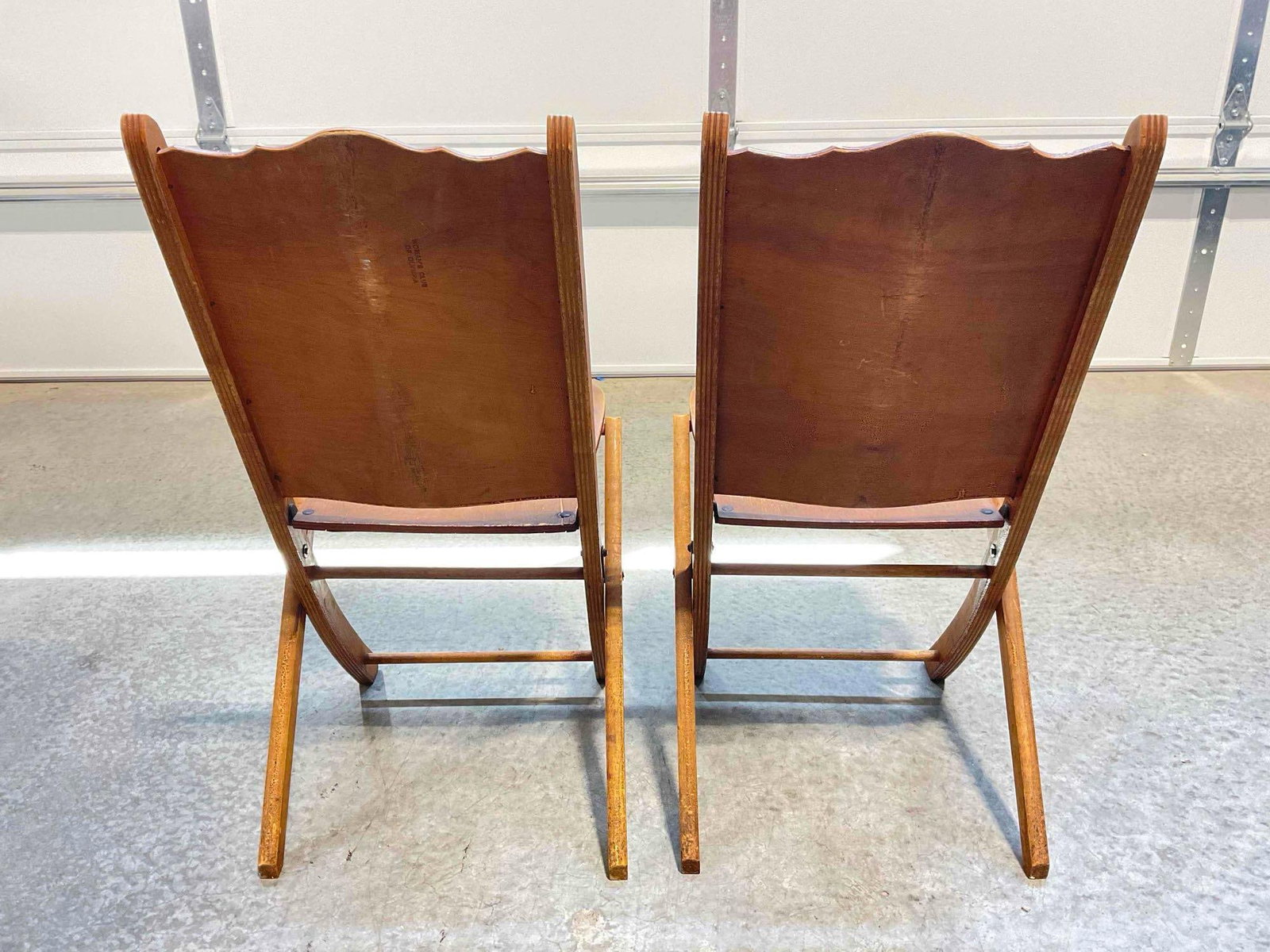 Pair of Vintage Maple Veneer Folding Chairs from the Woman's Club of Olympia. Fair Condition. - 6