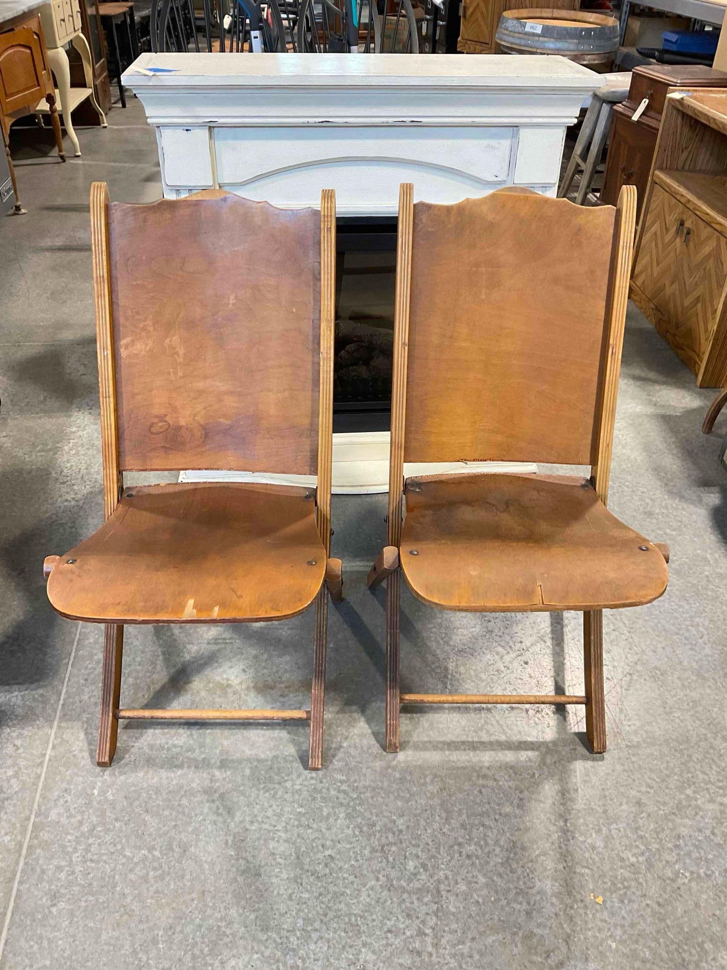 Pair of Vintage Maple Veneer Folding Chairs from the Woman's Club of Olympia. Fair Condition. (1 of 7)