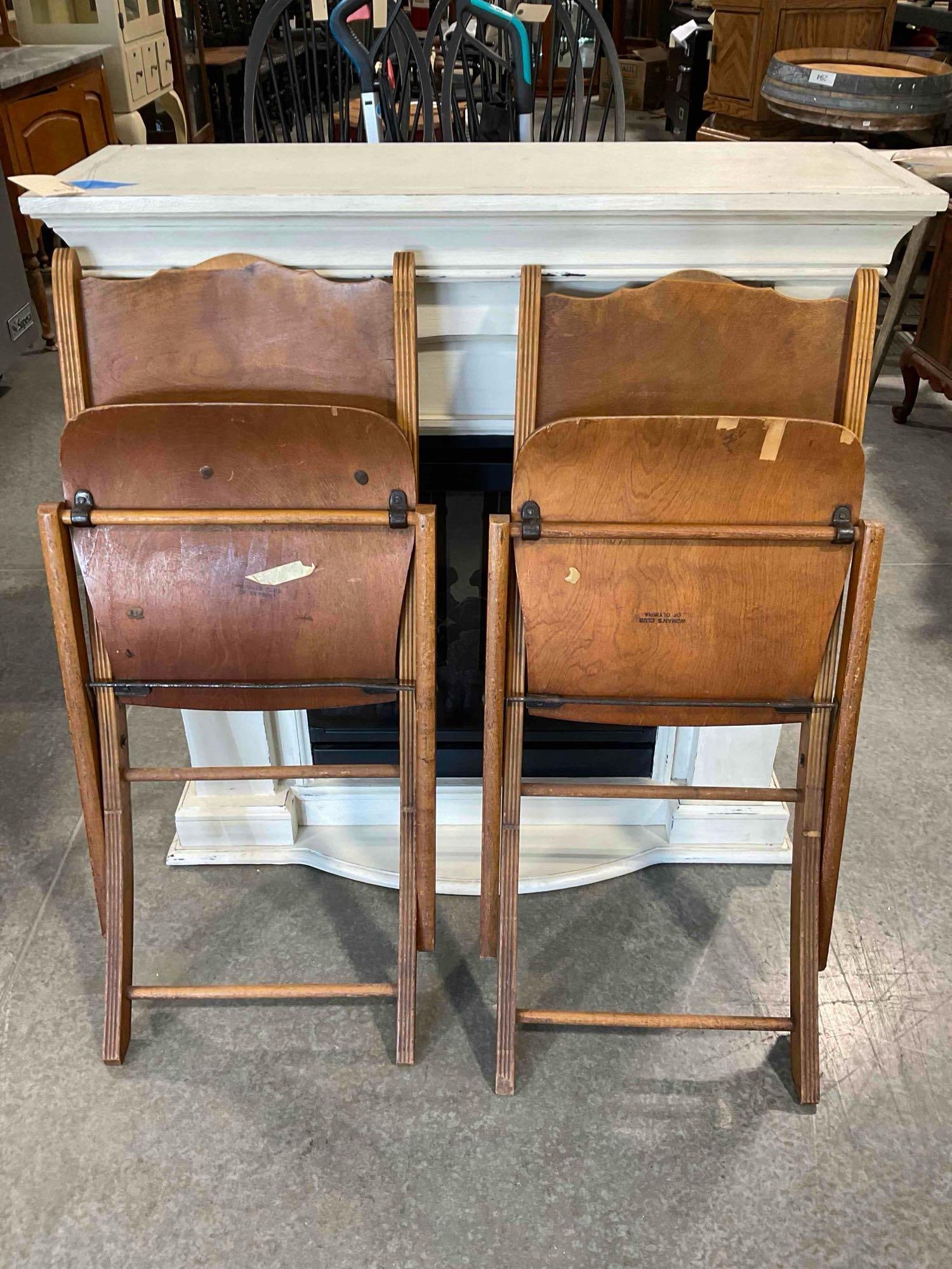 Pair of Vintage Maple Veneer Folding Chairs from the Woman's Club of Olympia. Fair Condition. - 6
