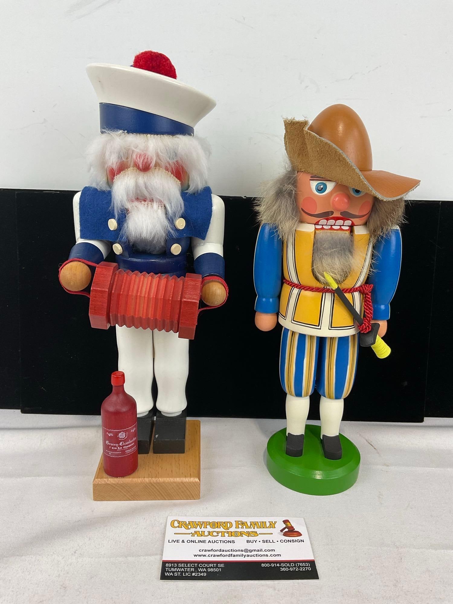 2 German Nutcrackers, Wooden Handcrafted, Christian Ulbricht Sailor & Erzgebirge Pirate (1 of 6)