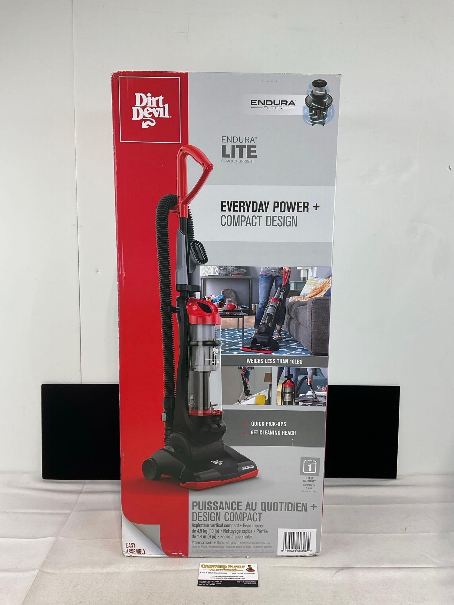 NIB Dirt Devil Endura Lite Compact Upright Vacuum, UD20121V: Appears to be in good shape, looks to be sealed box, untested. The piece measures approx 29h x 13w x 10d inches. See pics. E-6280