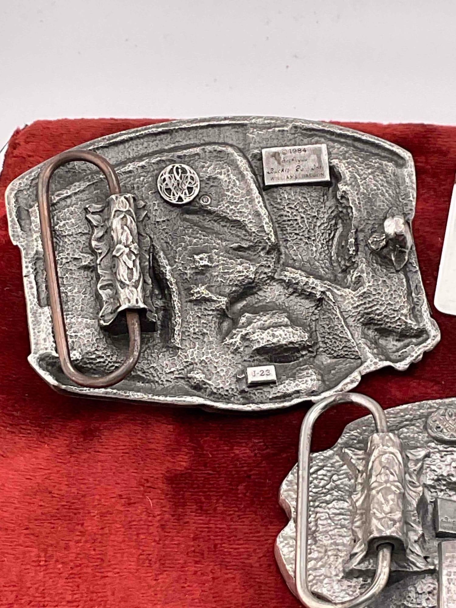 3x Siskiyou pewter & enamel belt buckles, Grizzly Bear, Eagle, Eagle w/ Gold miner - 8