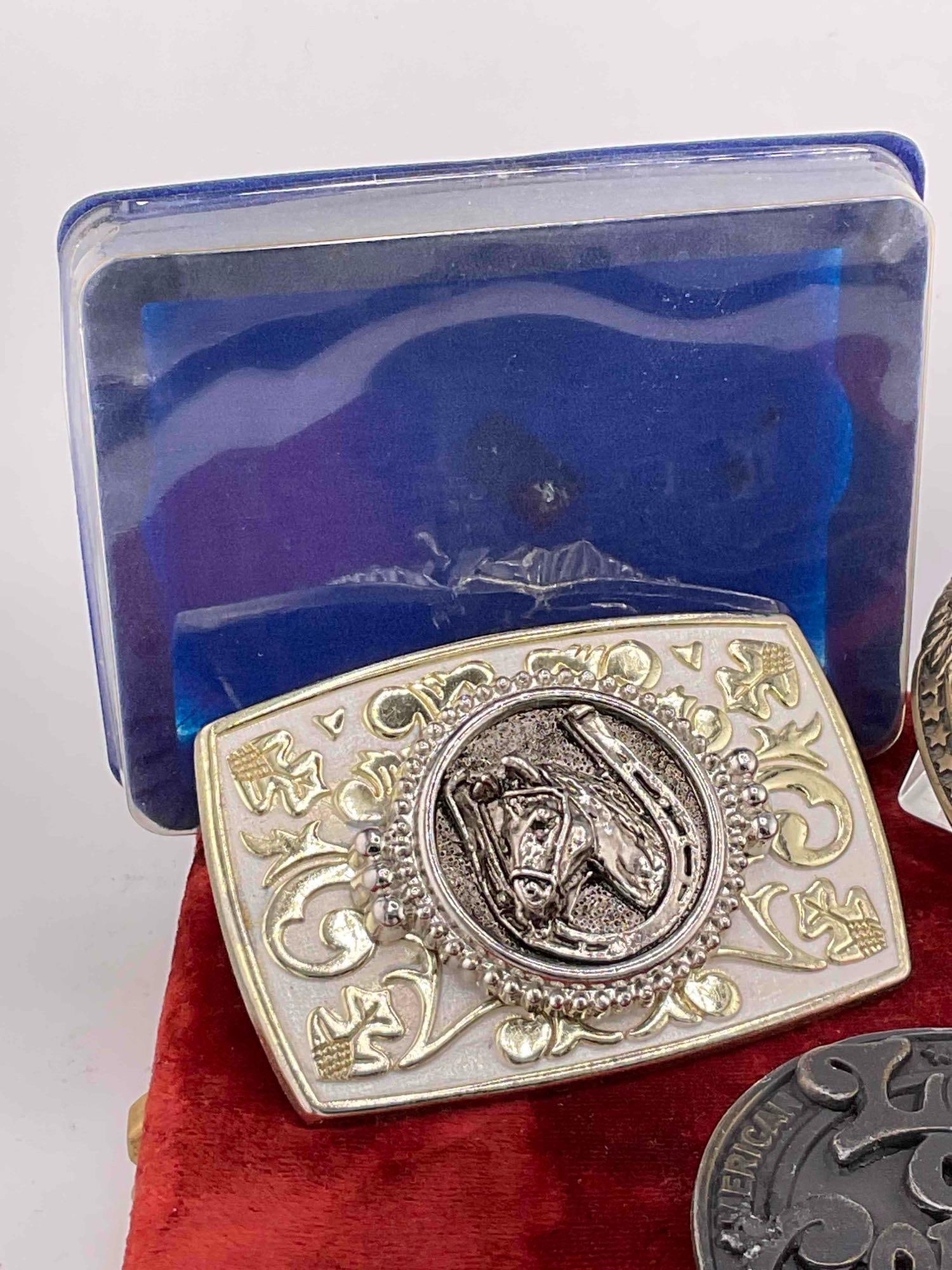 3 x buckles, lucky horseshoe, bicentennial KMPS radio, God, guts, & guns - 2