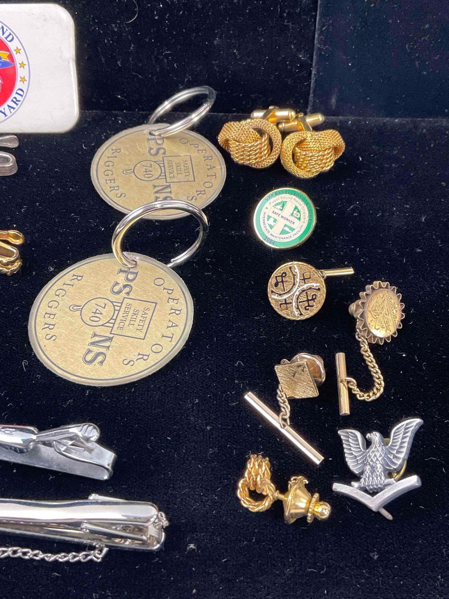 assortment Of Tie Clips, cufflinks, Award pins mostly US Navy 2x times keychains - 4