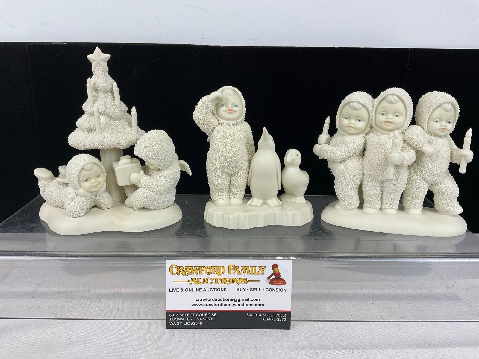 3x Dept. 56 Snowbabies Porcelain Figs, Thank You, Snow Baby Angel w/Penguin & Auk & Lil Night Light: Appears to be in good shape. The piece measures approx 4h x 13w x 9d inches. See pics. E-6160