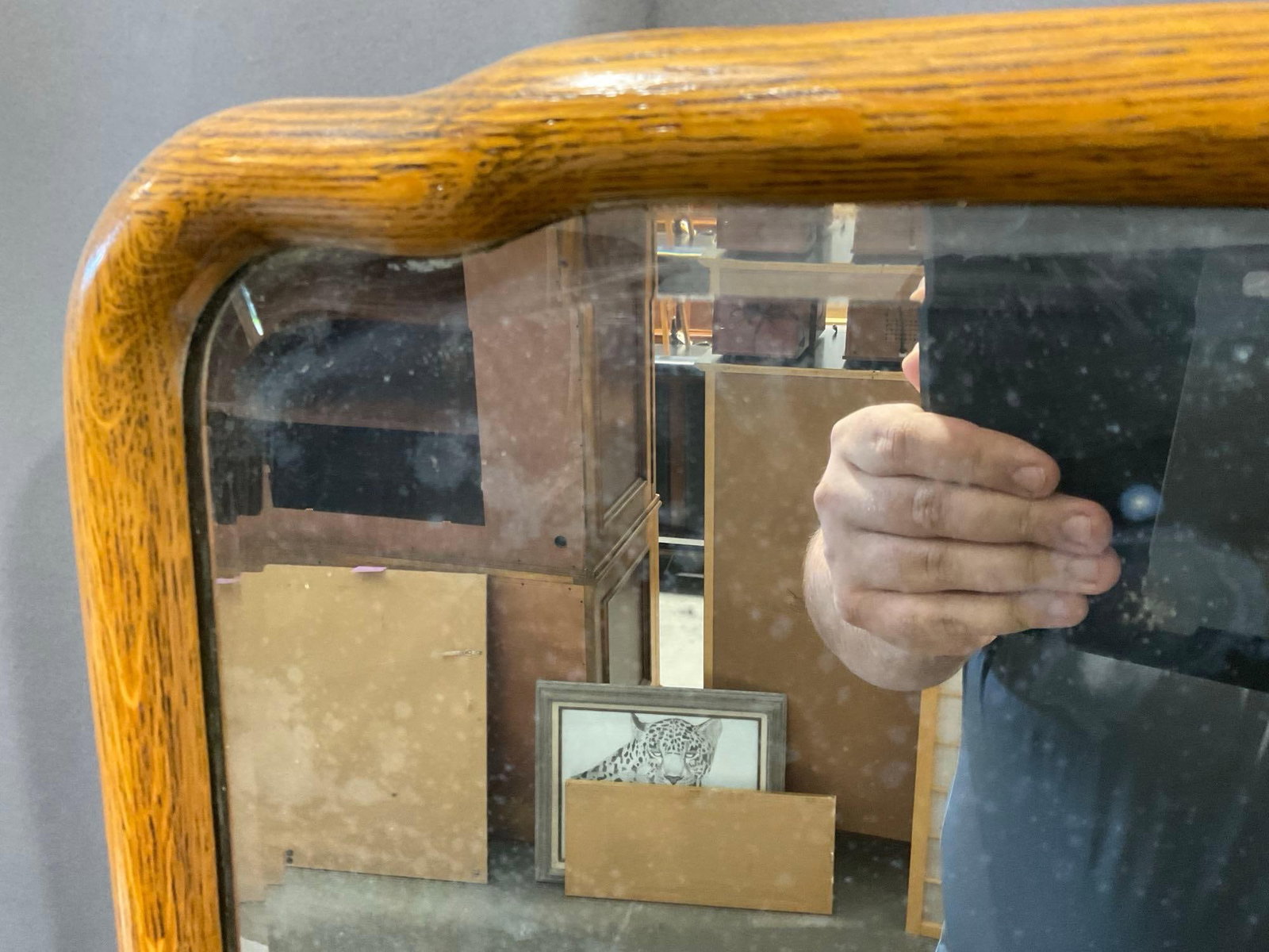 Antique Oak Framed Mirror, 21x27 inches, Rectangular, w/curved corners - 2