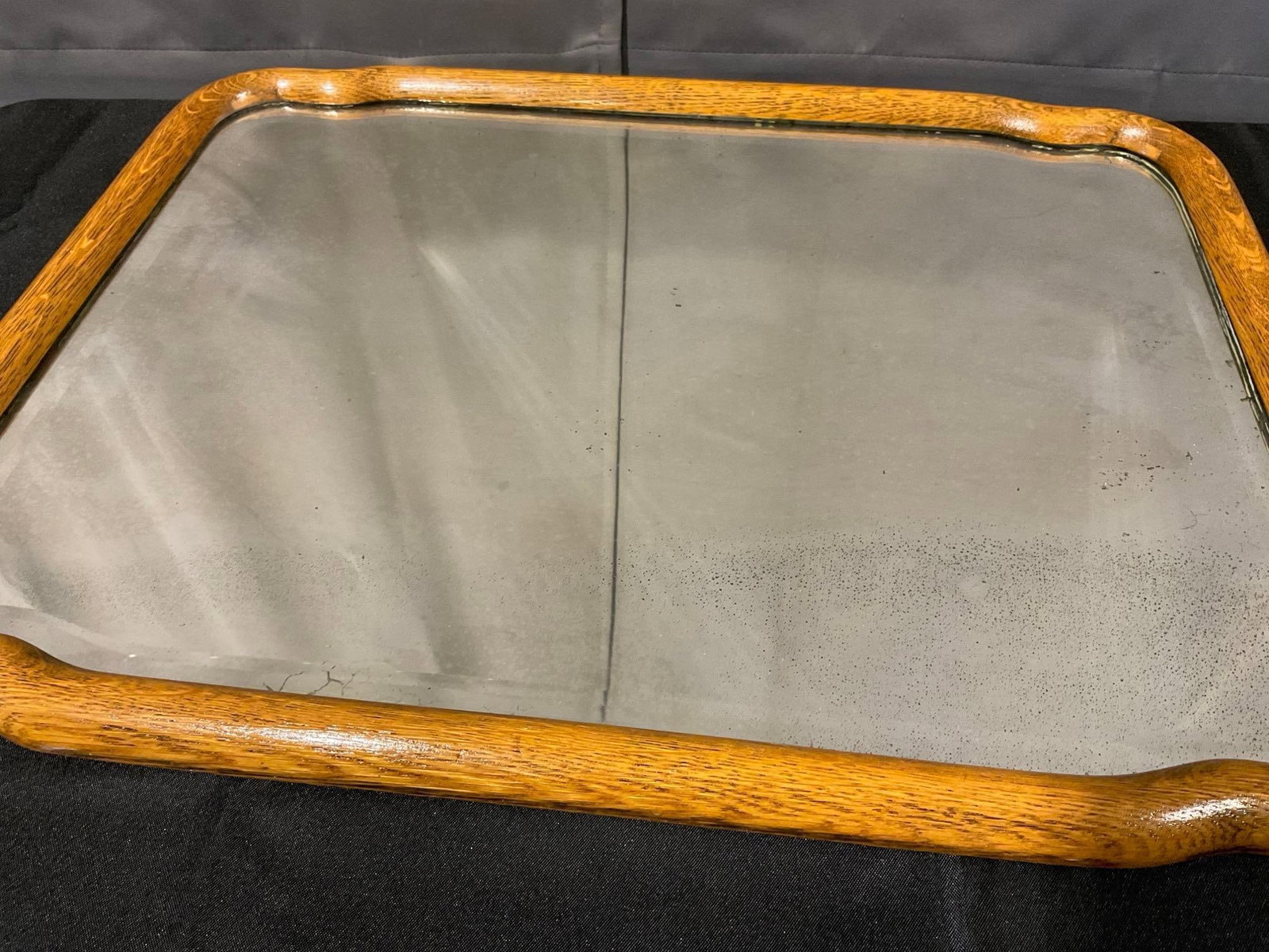 Antique Oak Framed Mirror, 21x27 inches, Rectangular, w/curved corners - 4