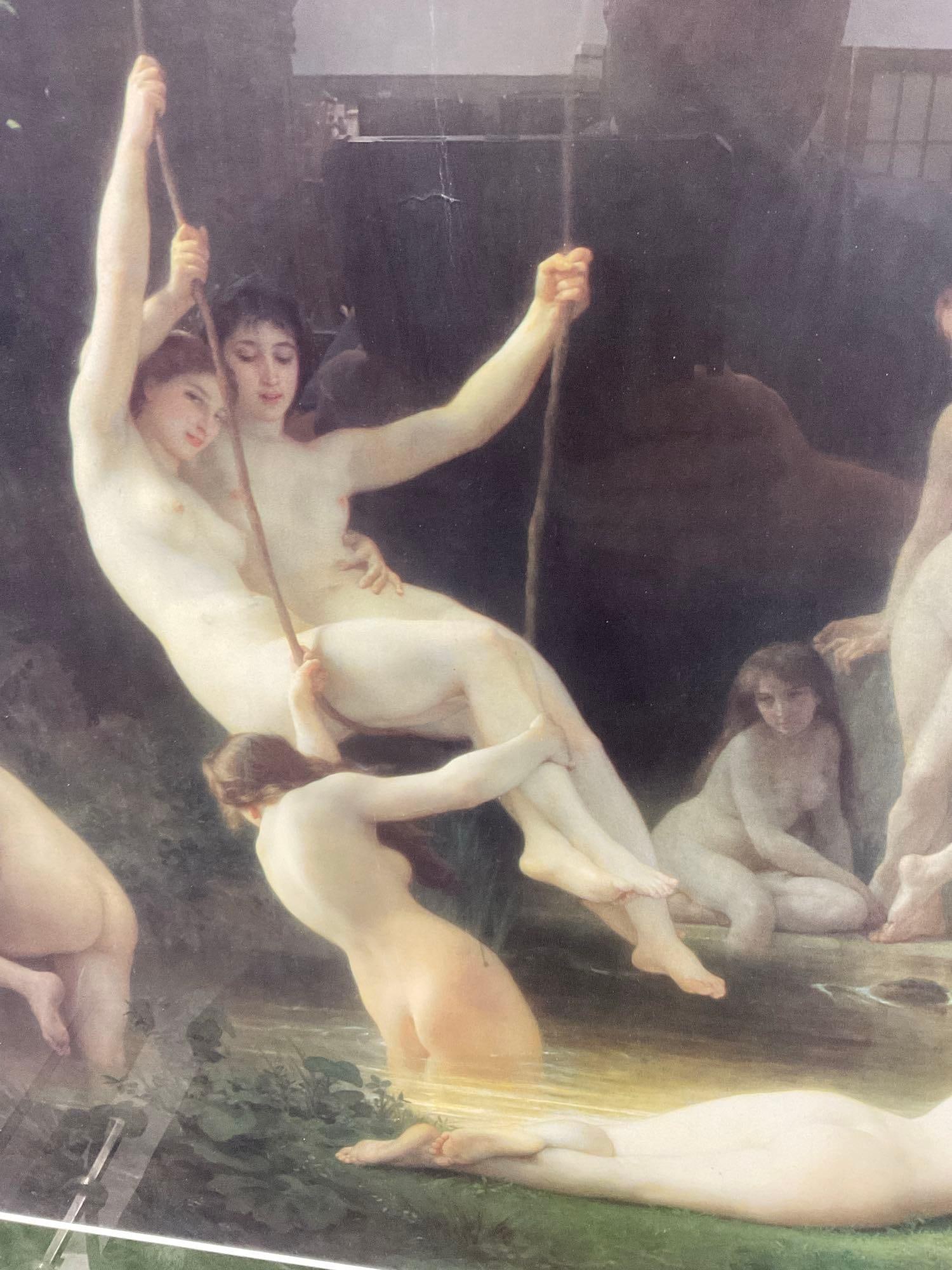 Framed Art Print of 1878 The Nymphaeum by William-Adolphe Bouguereau, 33h x 43w x 4d inches - 4