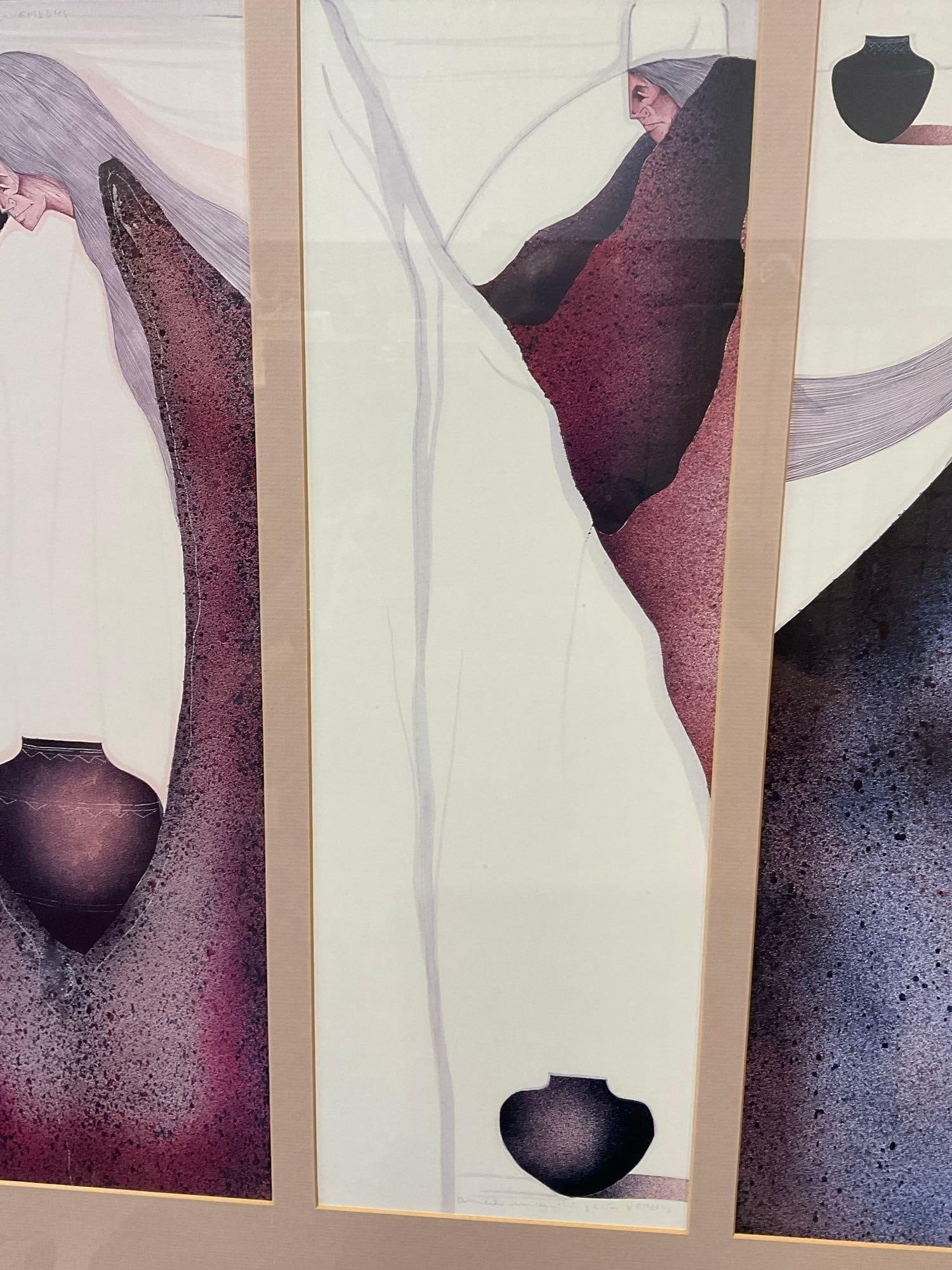 Framed Triptych Print of Tres Artesanos by Amado Maurilio Pena Jr. of Pascua Yaqui Tribe of Arizona - 4