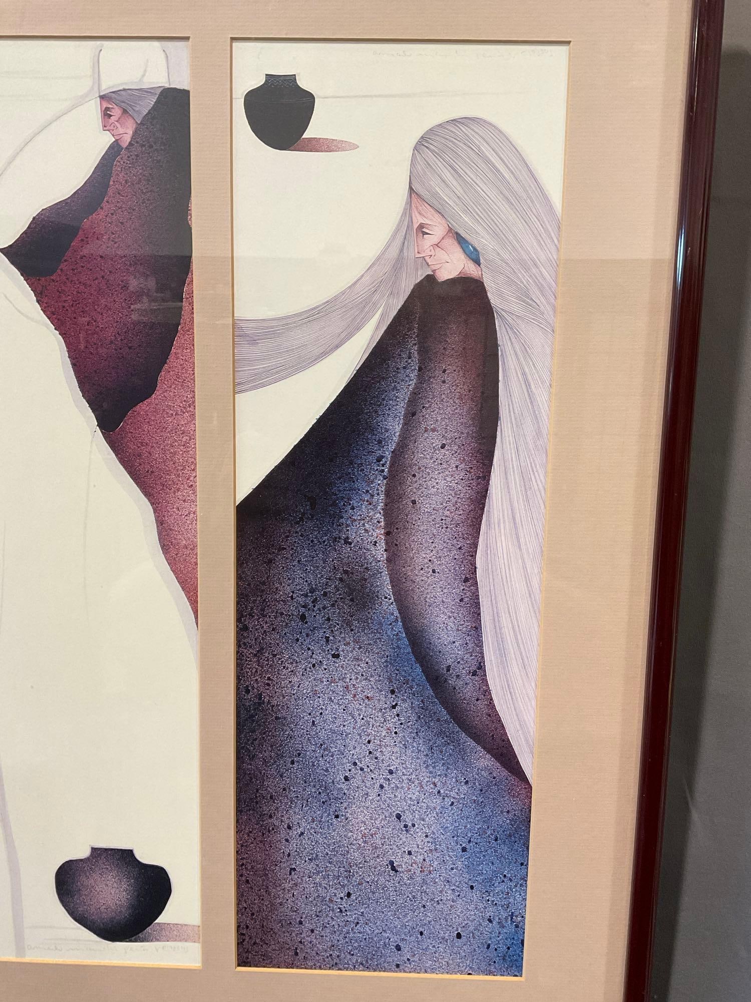 Framed Triptych Print of Tres Artesanos by Amado Maurilio Pena Jr. of Pascua Yaqui Tribe of Arizona - 6