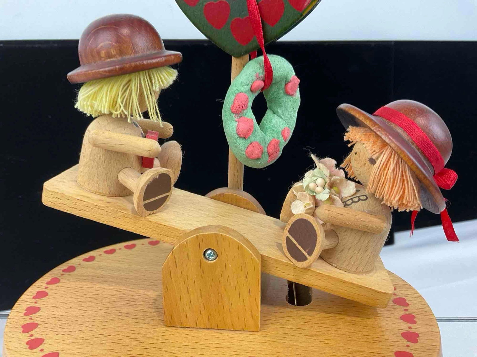 Handpainted German Schmid Wooden Seesaw Music Box, 9x6x5 inches - 2