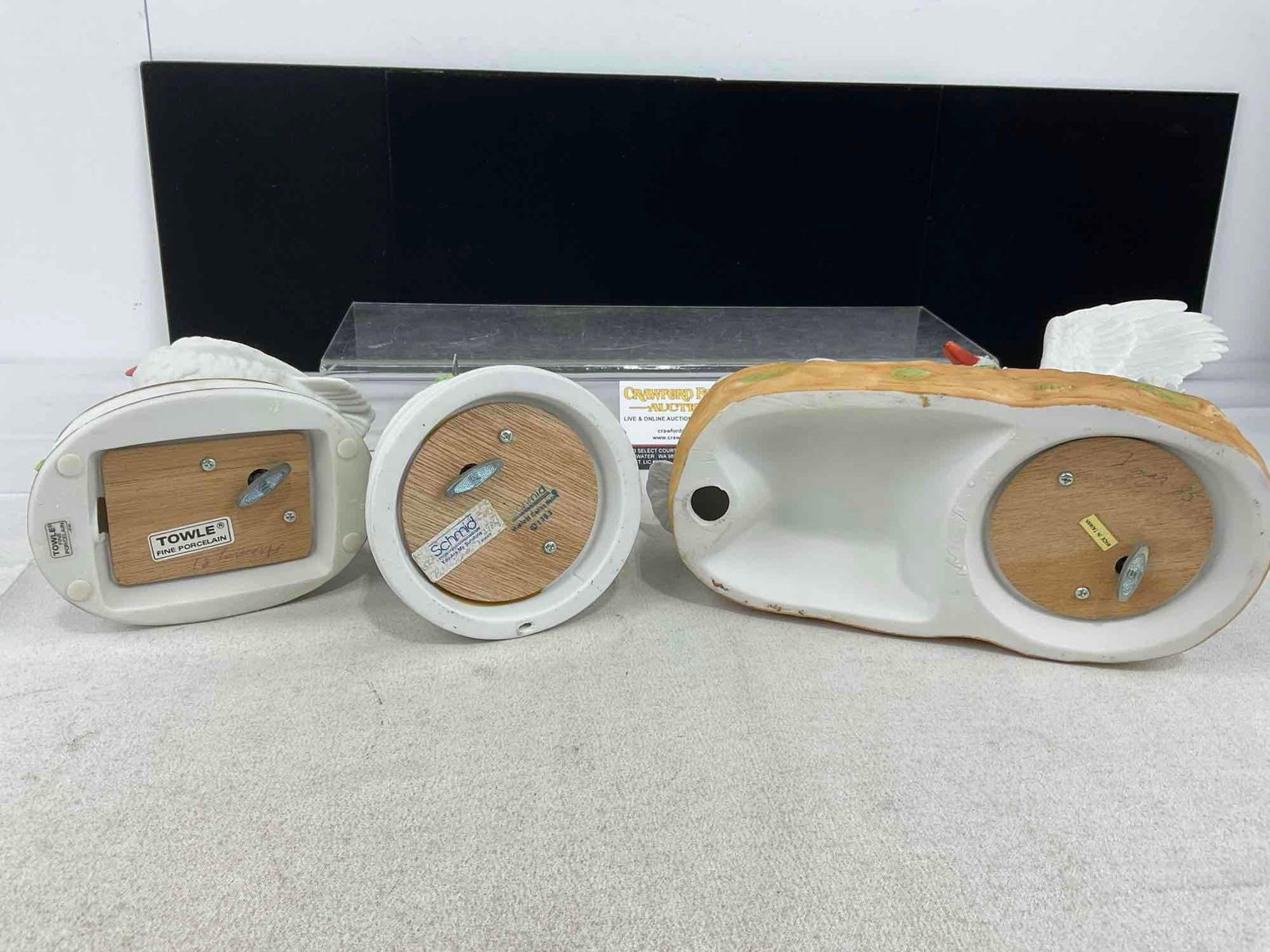 3 Bisque Porcelain Bird Music Boxes, Towle, Schmid, Doves, Hummingbirds, Geese - 6