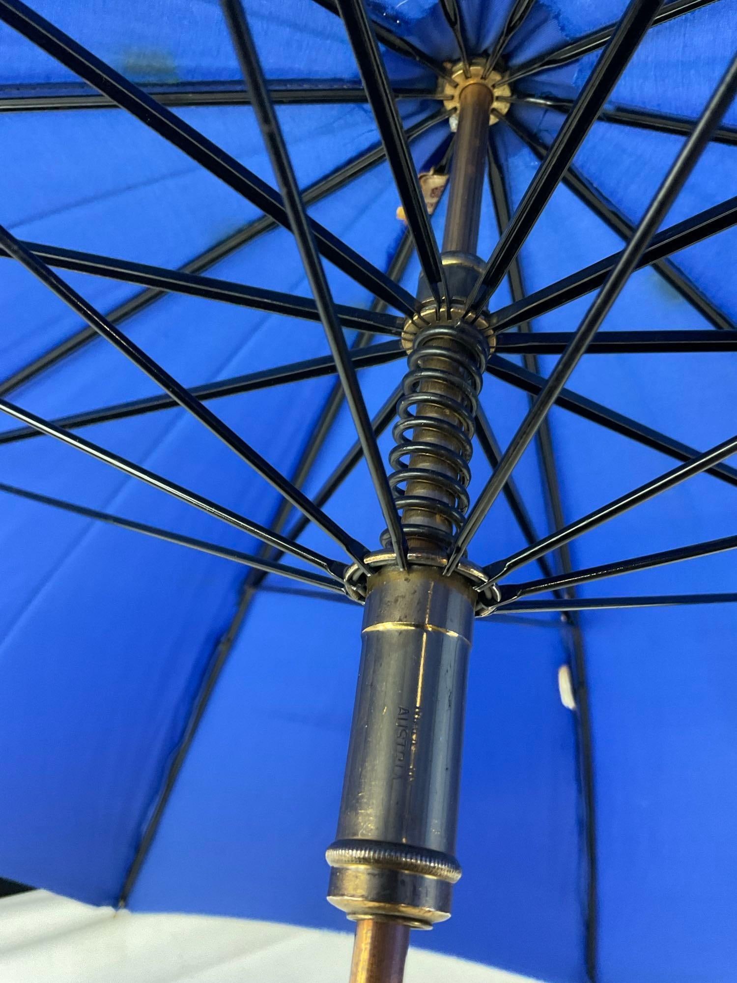 3 Vintage Umbrellas w/Lucite Handles, Blue, Retro Floral, & Black w/Metallic Blue/Silver - 9