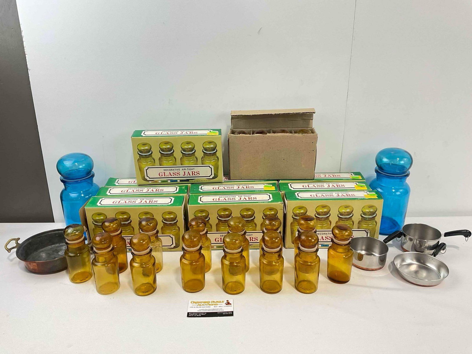 60 pcs Vintage Decorative Air Tight Lidded Glass Jars, 58x Amber Glass & 2x Blue Glass & More! (1 of 6)
