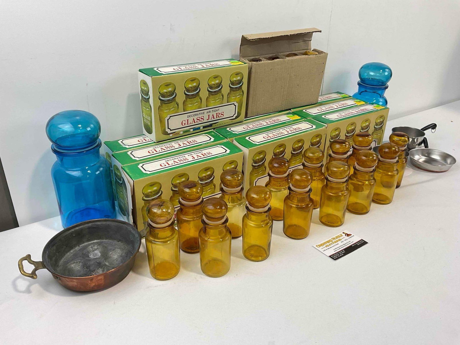 60 pcs Vintage Decorative Air Tight Lidded Glass Jars, 58x Amber Glass & 2x Blue Glass & More! - 2