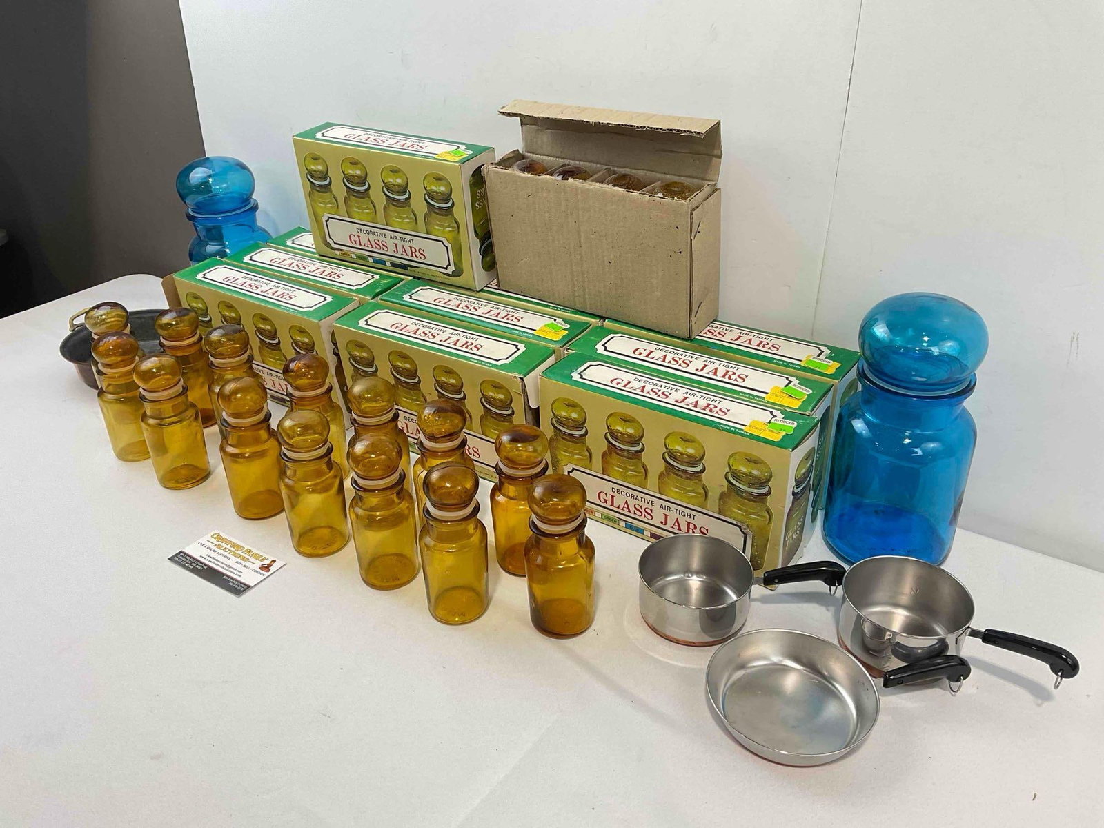 60 pcs Vintage Decorative Air Tight Lidded Glass Jars, 58x Amber Glass & 2x Blue Glass & More! - 3